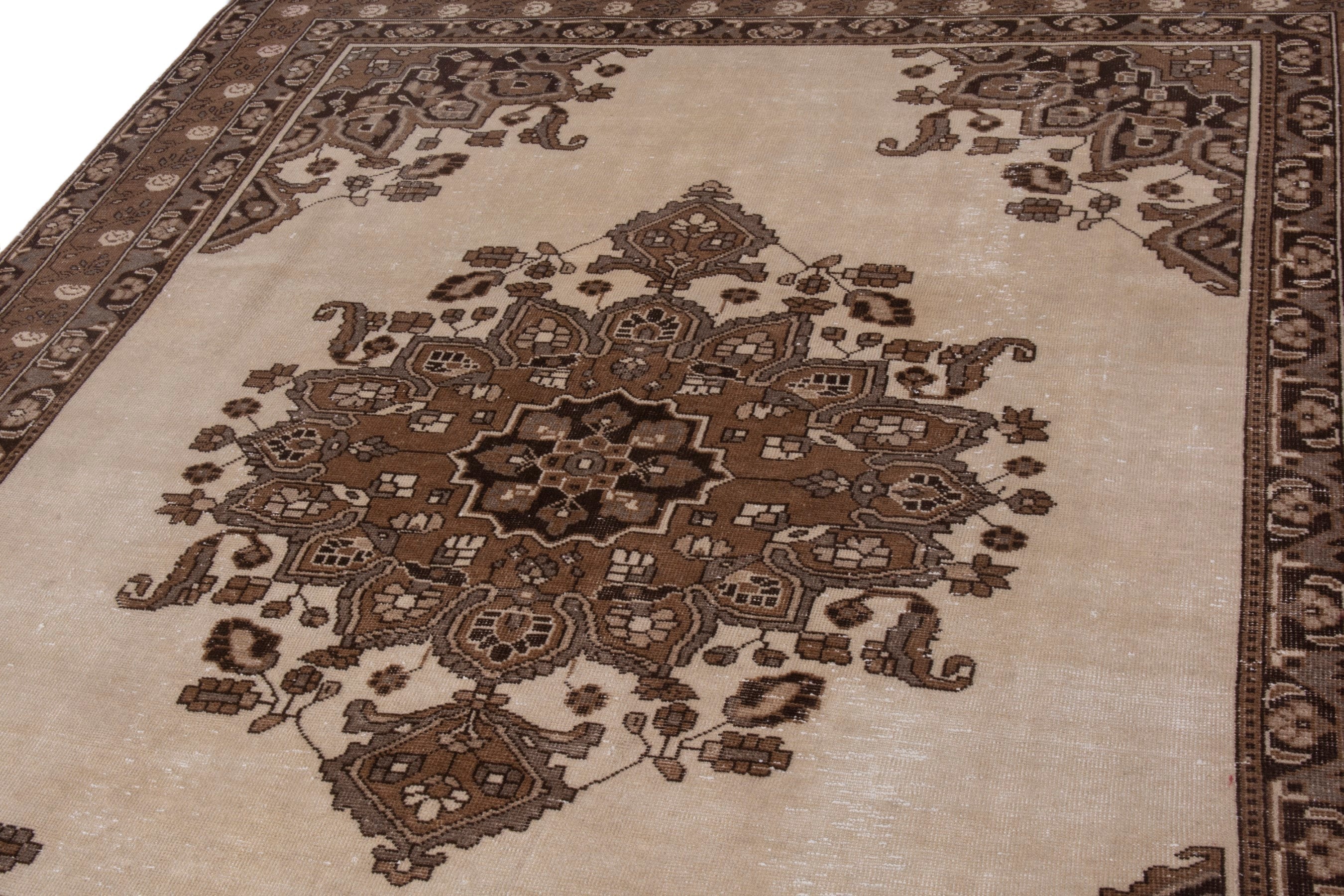 Persian Ferdos area rug in cream and brown, view 8 of 25