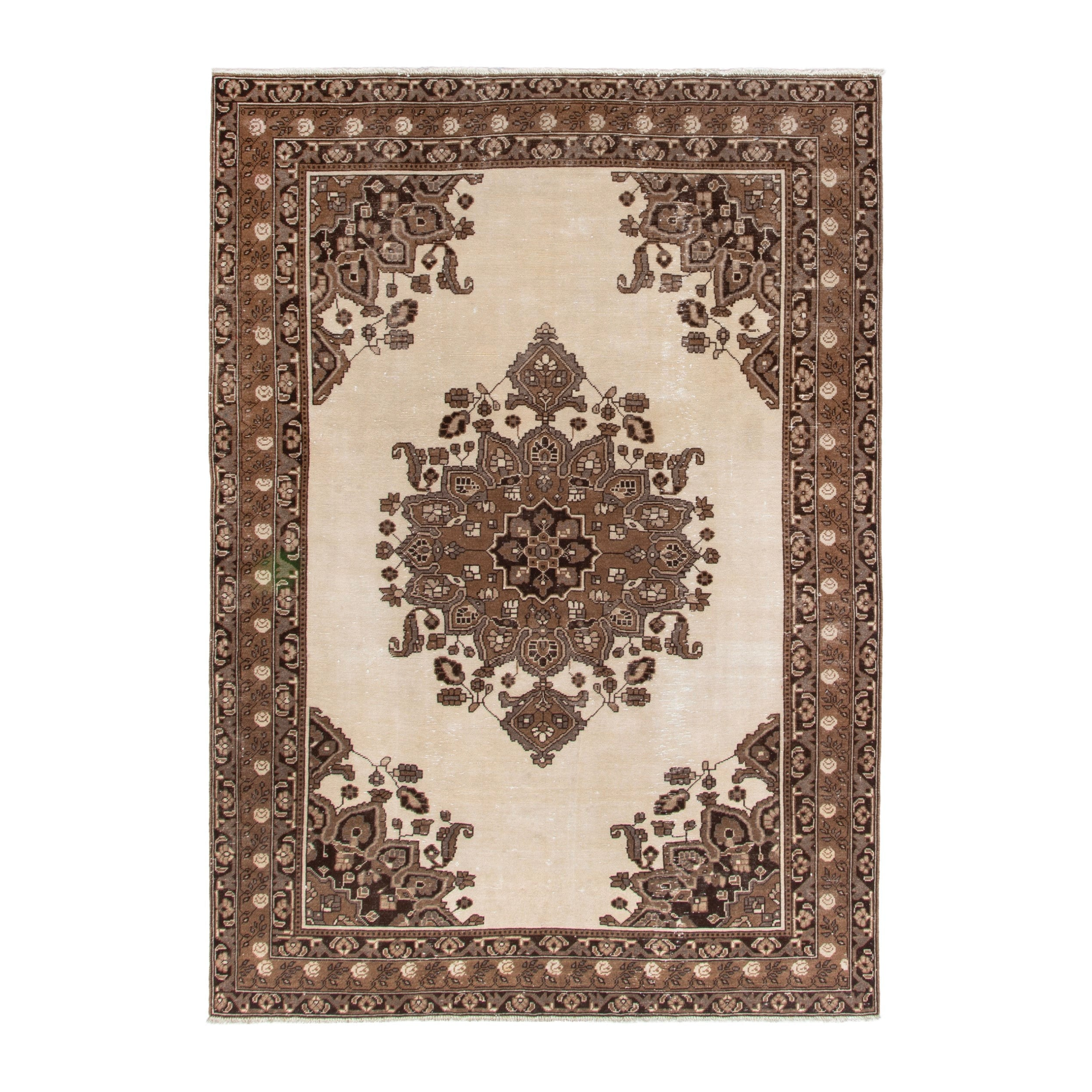 Persian Ferdos area rug in cream and brown, 6'11" x 9'10"