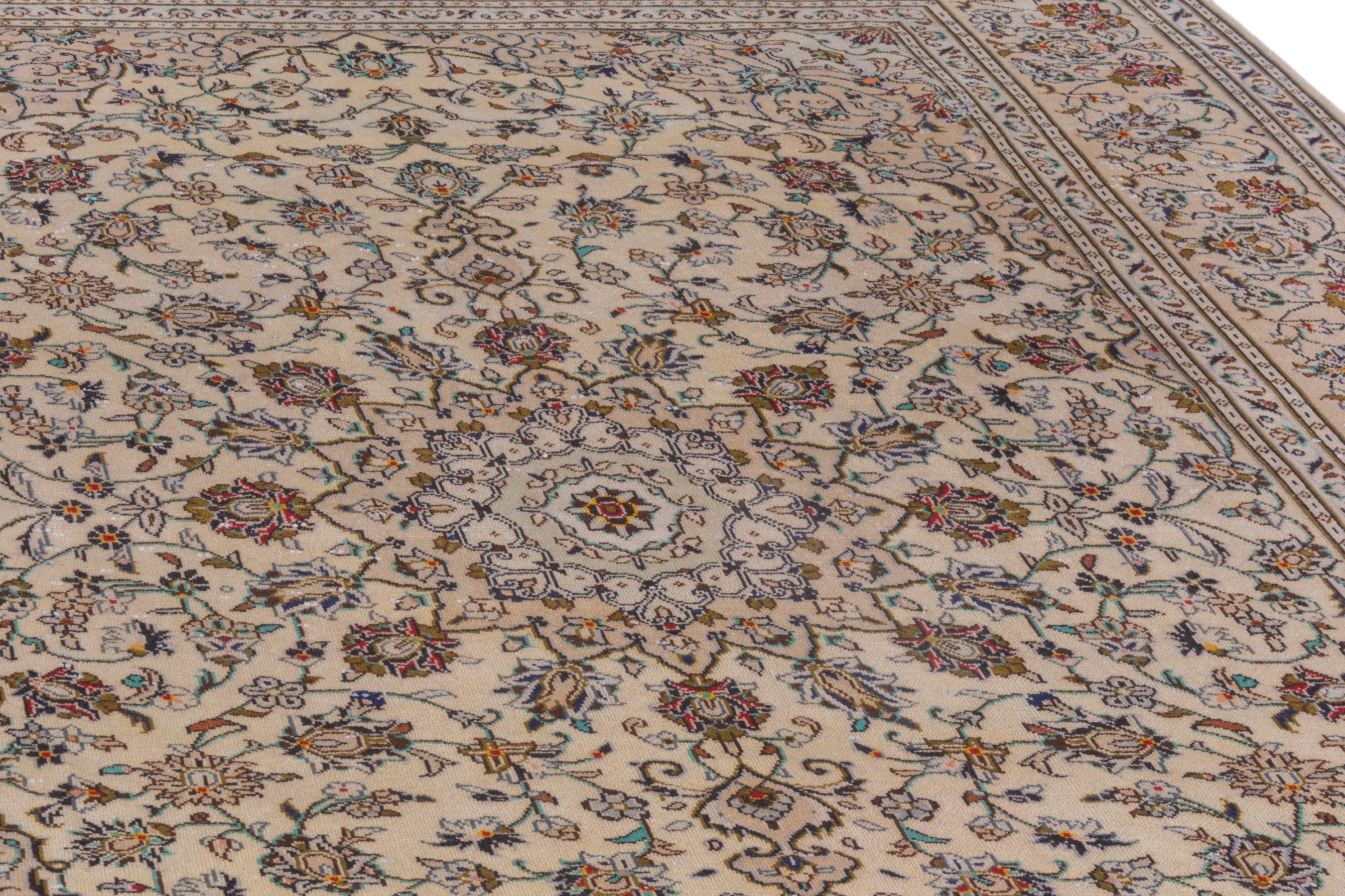 Persian Kashan area rug in cream and brown, view 9 of 22