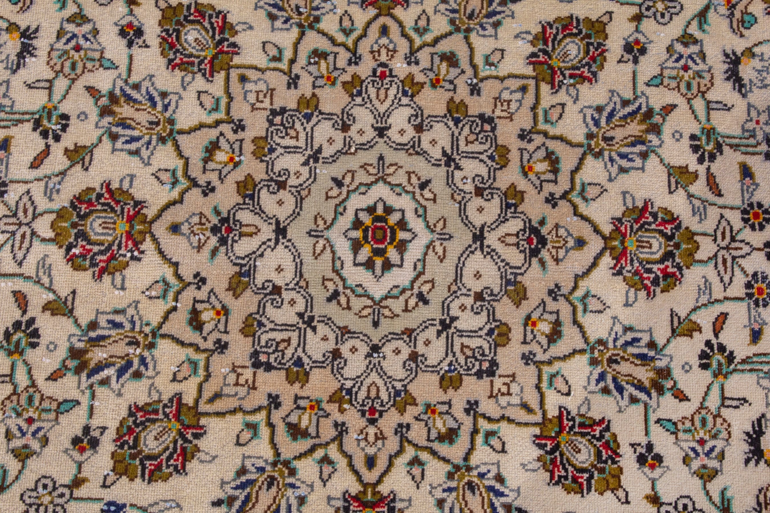 Persian Kashan area rug in cream and brown, view 15 of 22