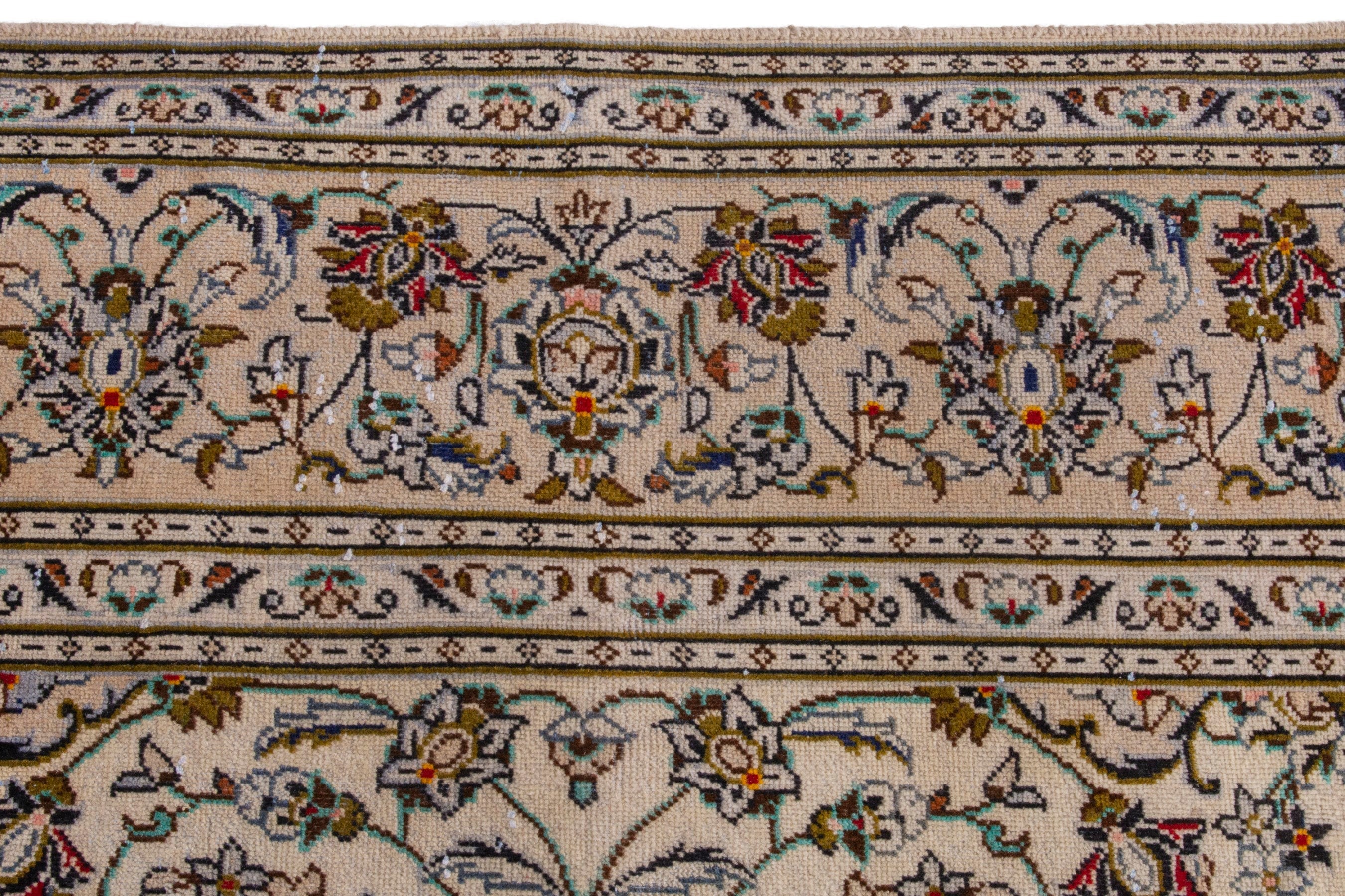 Persian Kashan area rug in cream and brown, view 12 of 22
