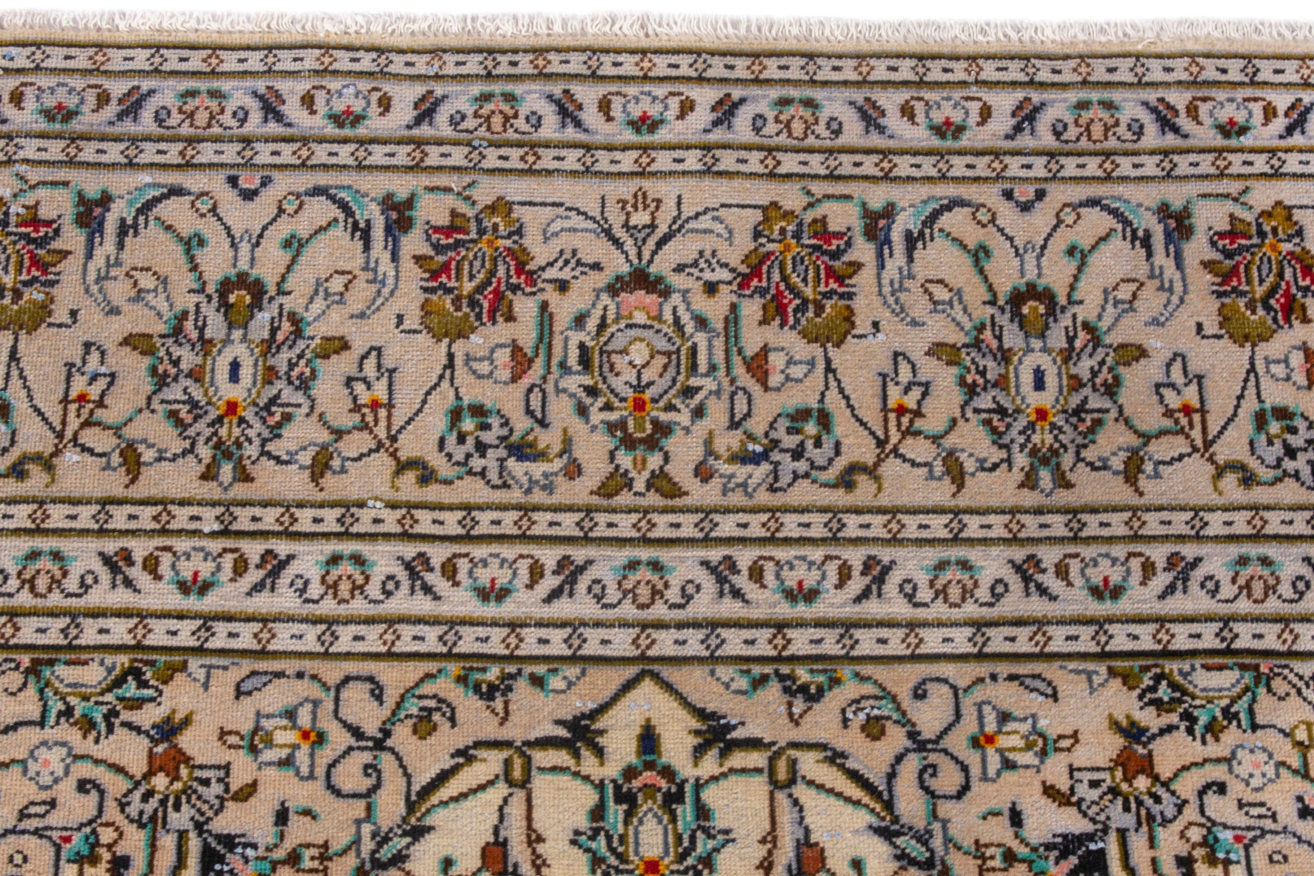 Persian Kashan area rug in cream and brown, view 13 of 22