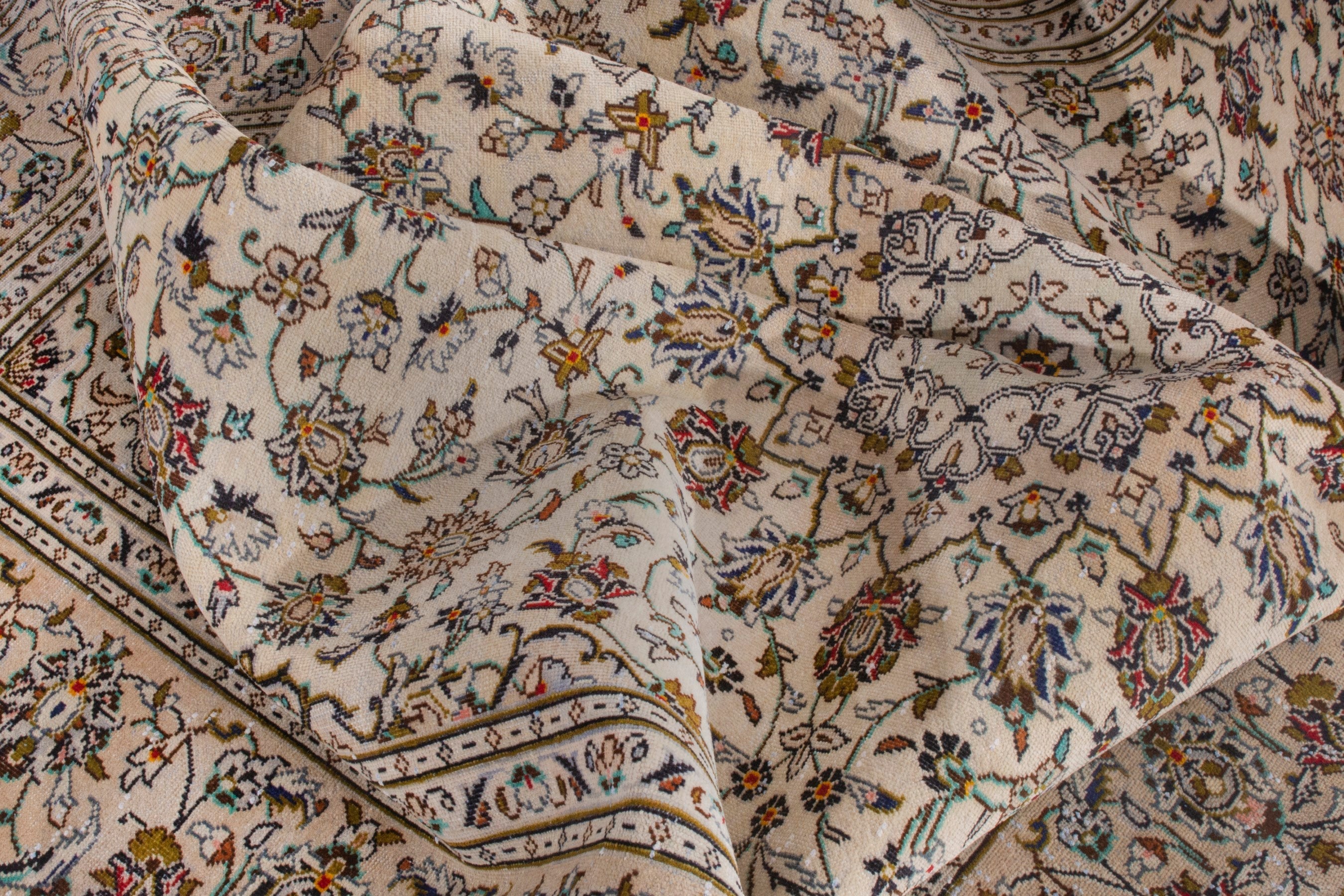 Persian Kashan area rug in cream and brown, view 19 of 22
