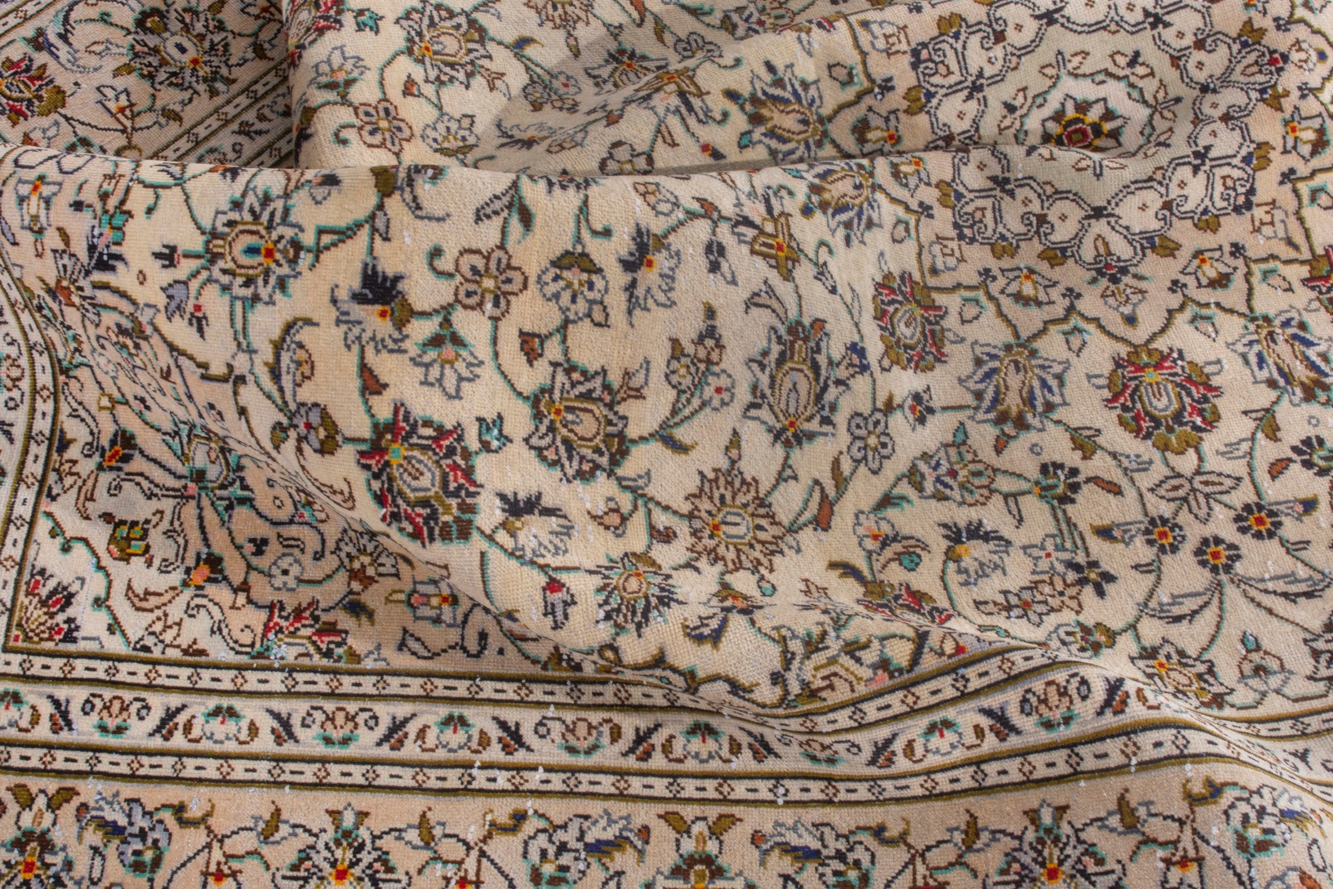 Persian Kashan area rug in cream and brown, view 20 of 22
