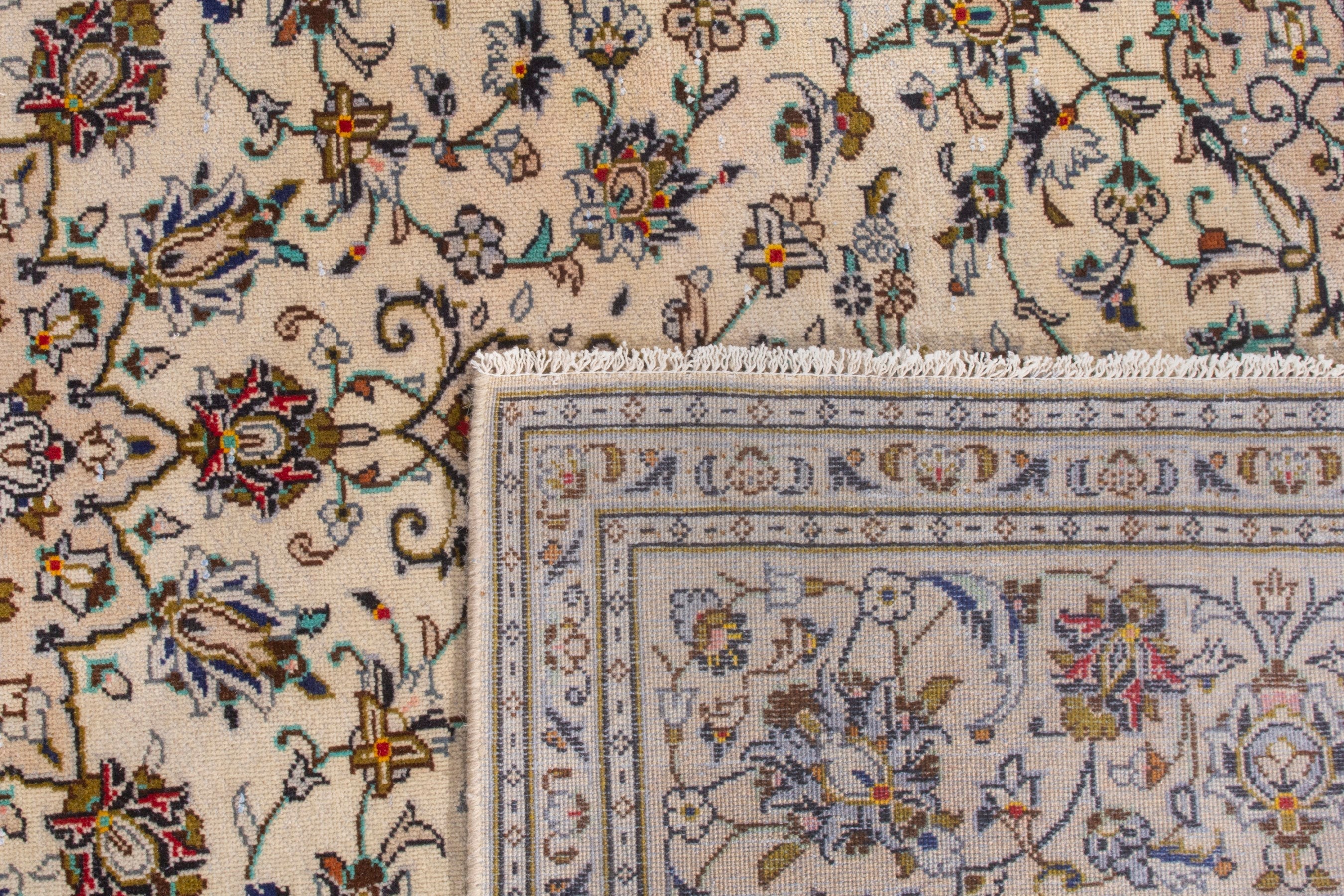 Persian Kashan area rug in cream and brown, view 22 of 22