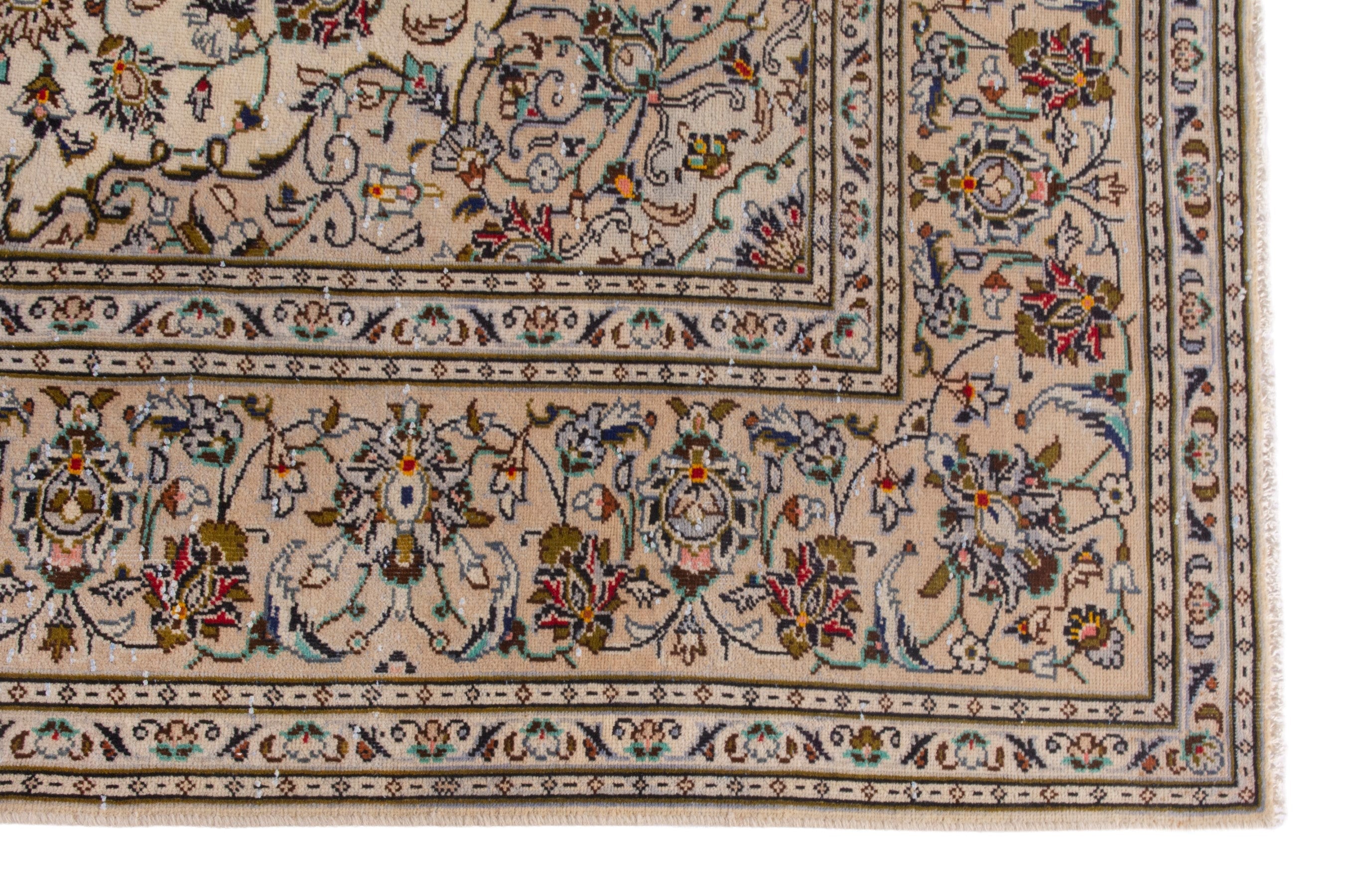 Persian Kashan area rug in cream and brown, view 10 of 22