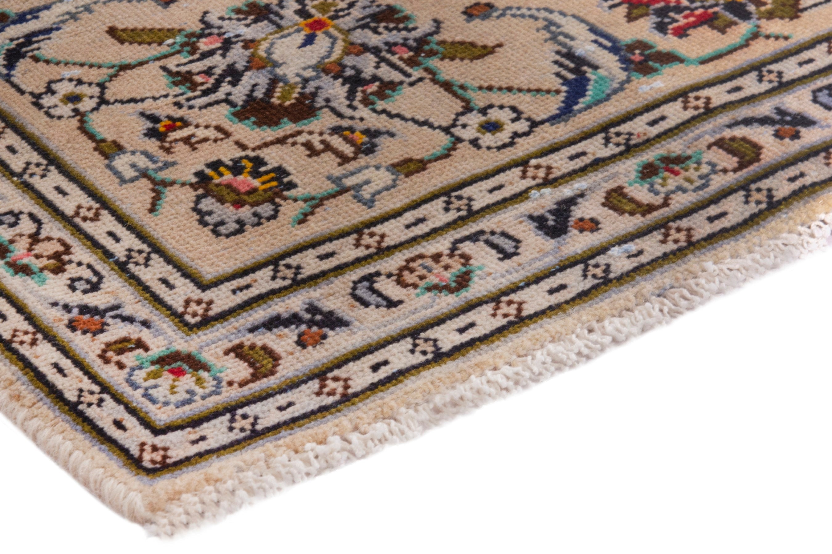 Persian Kashan area rug in cream and brown, view 4 of 22