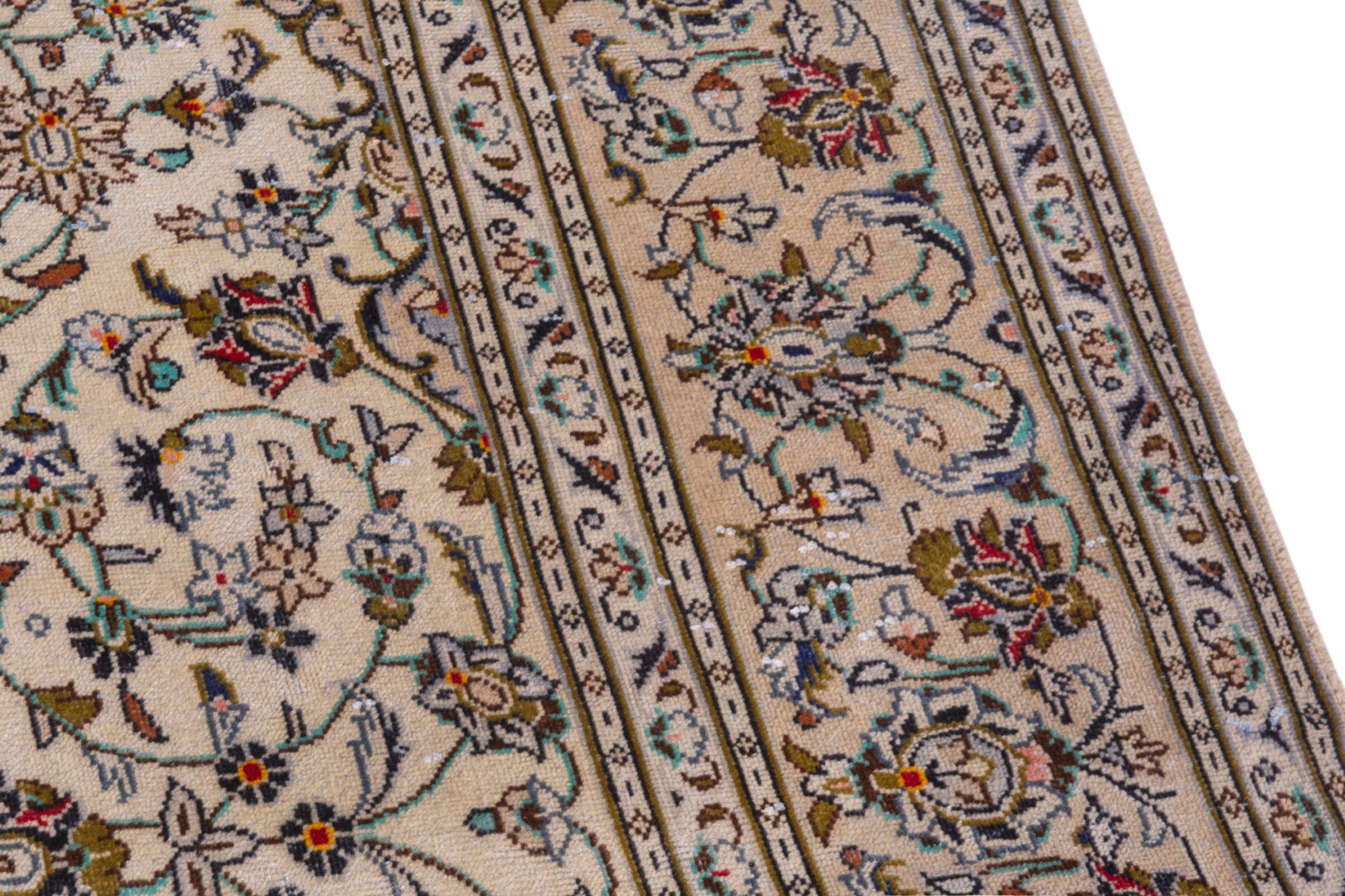 Persian Kashan area rug in cream and brown, view 7 of 22