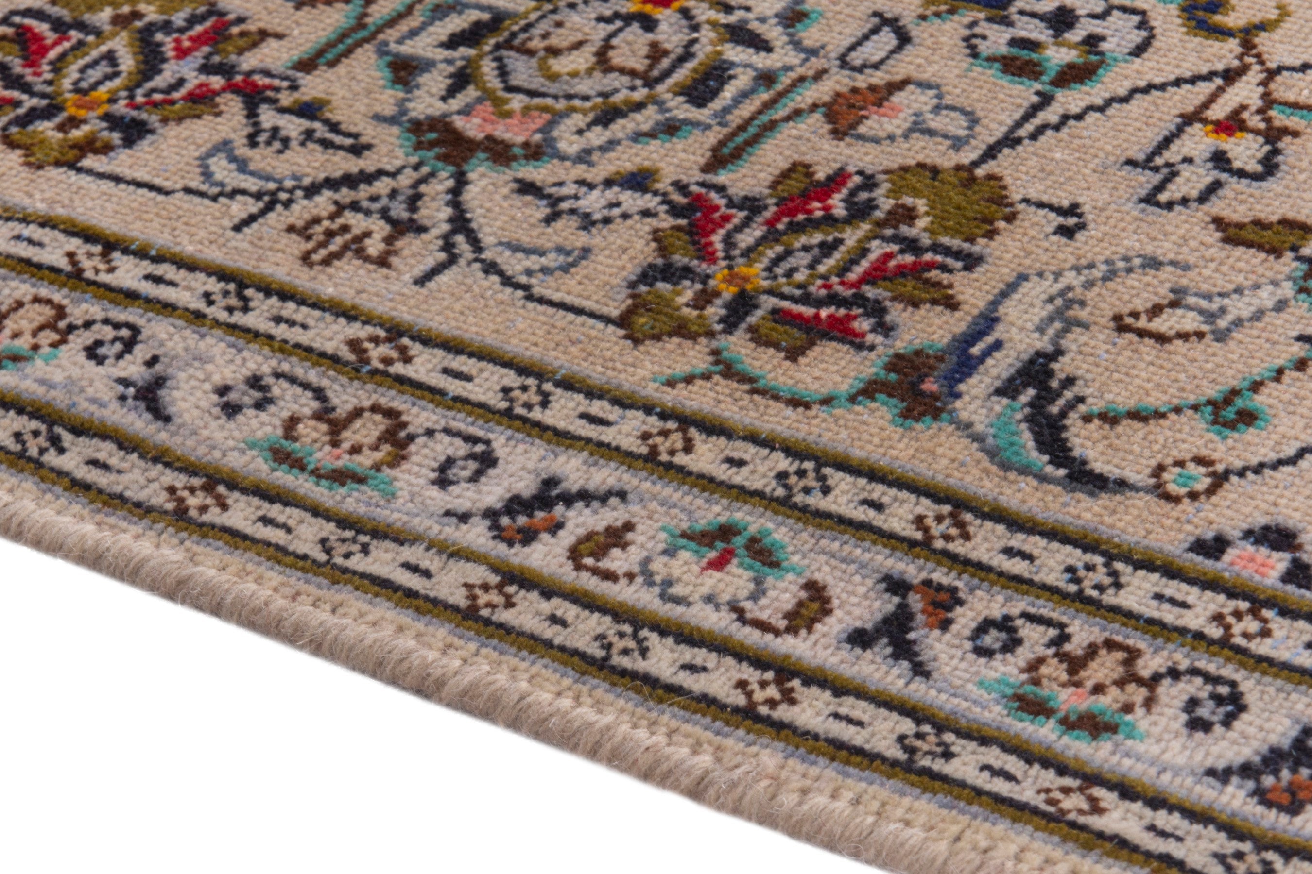 Persian Kashan area rug in cream and brown, view 6 of 22
