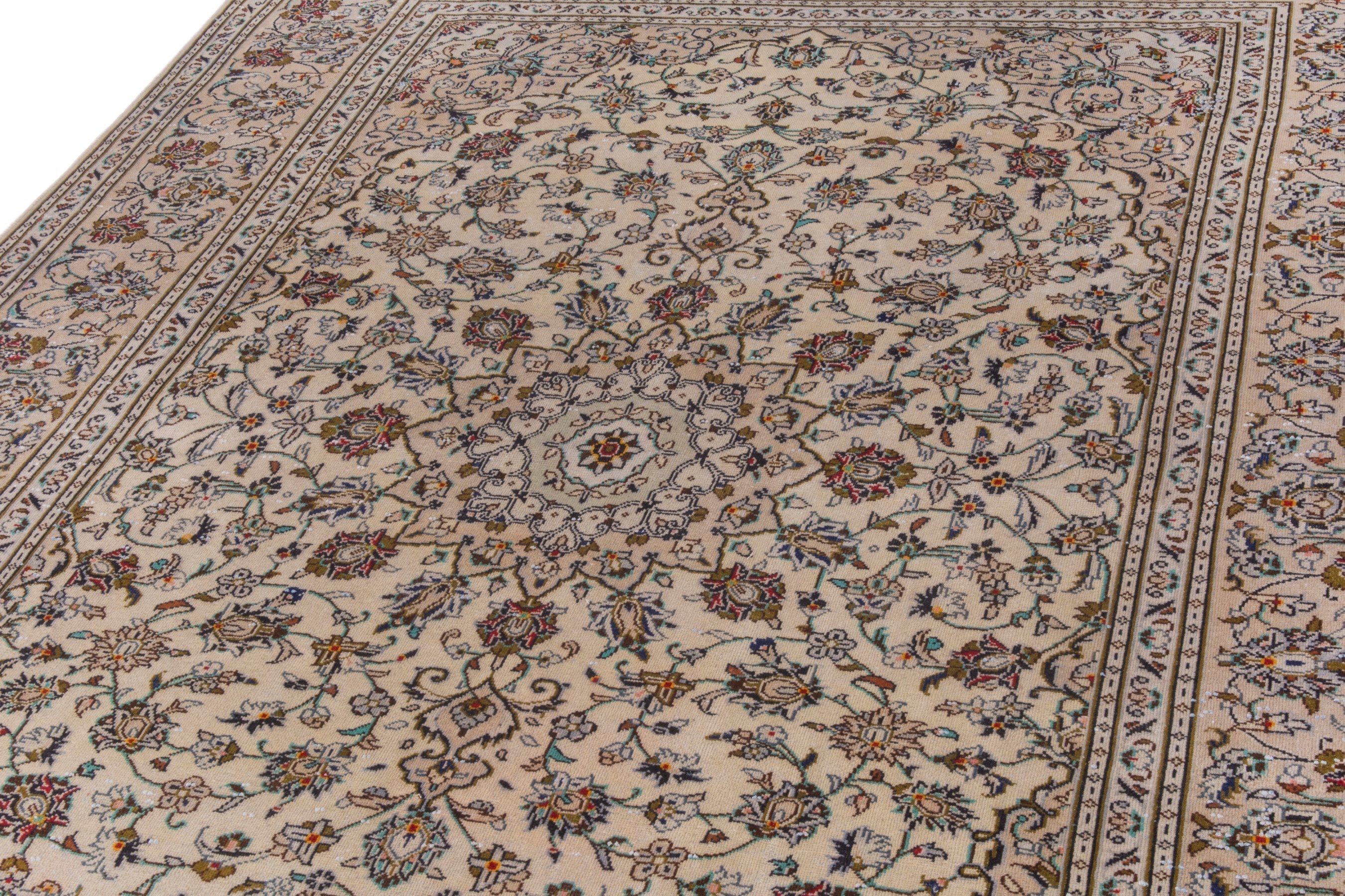 Persian Kashan area rug in cream and brown, view 8 of 22