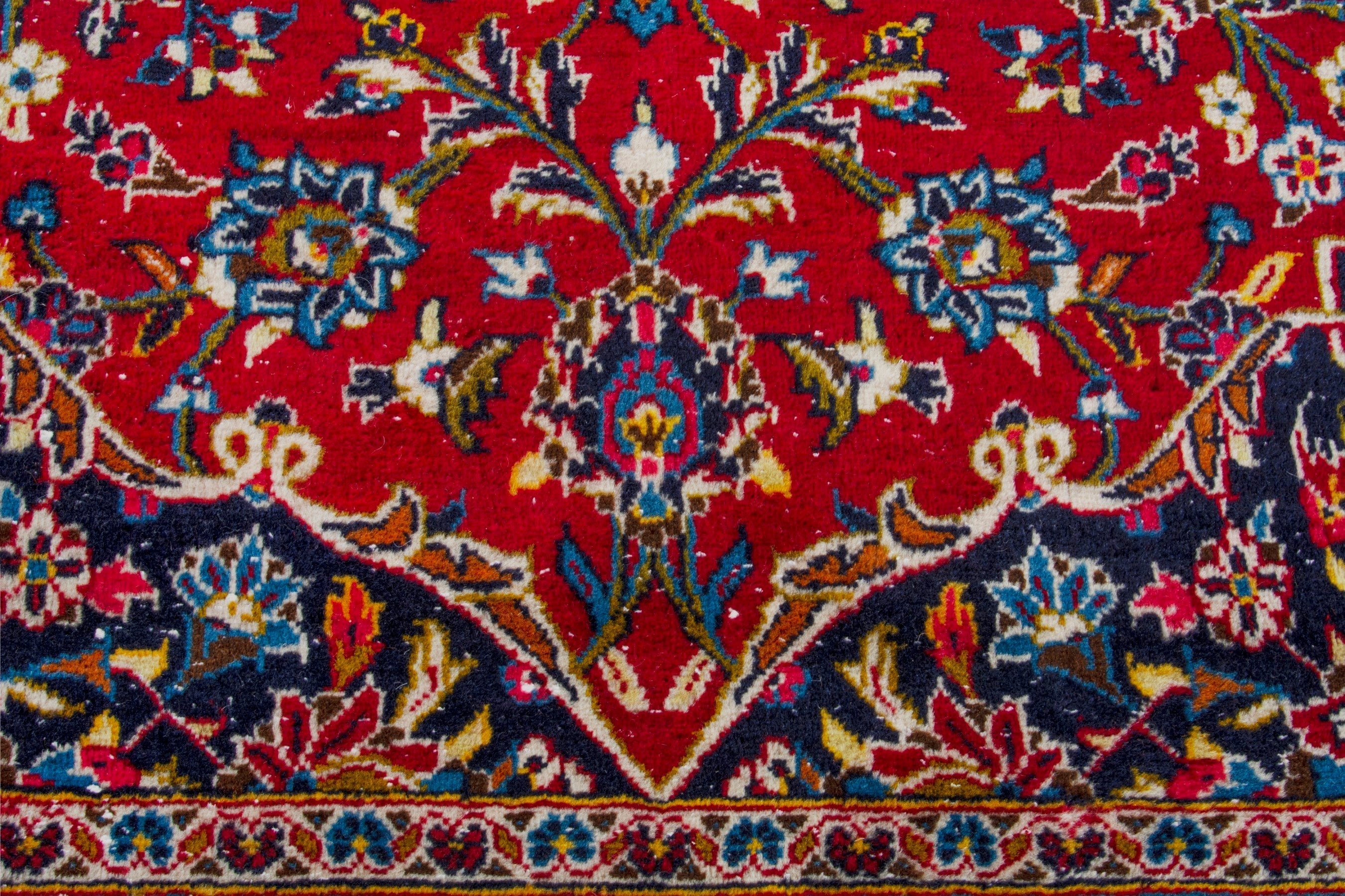 Persian Kashan oversized rug in deep red and navy, view 13 of 20