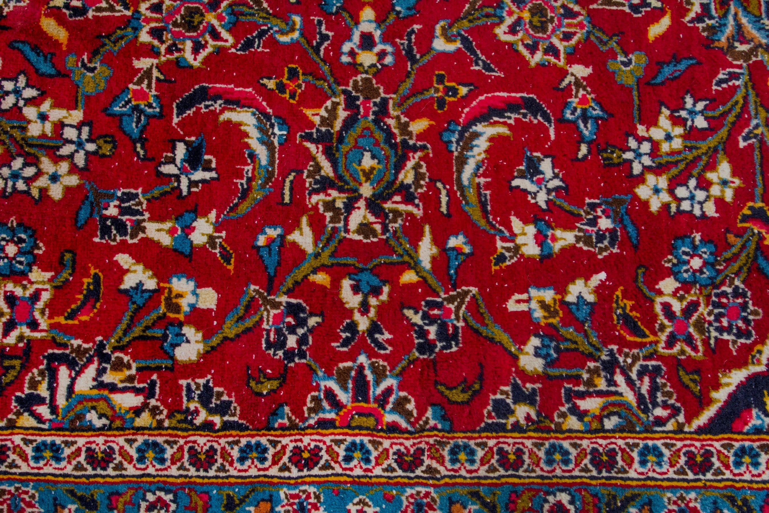 Persian Kashan oversized rug in deep red and navy, view 12 of 20