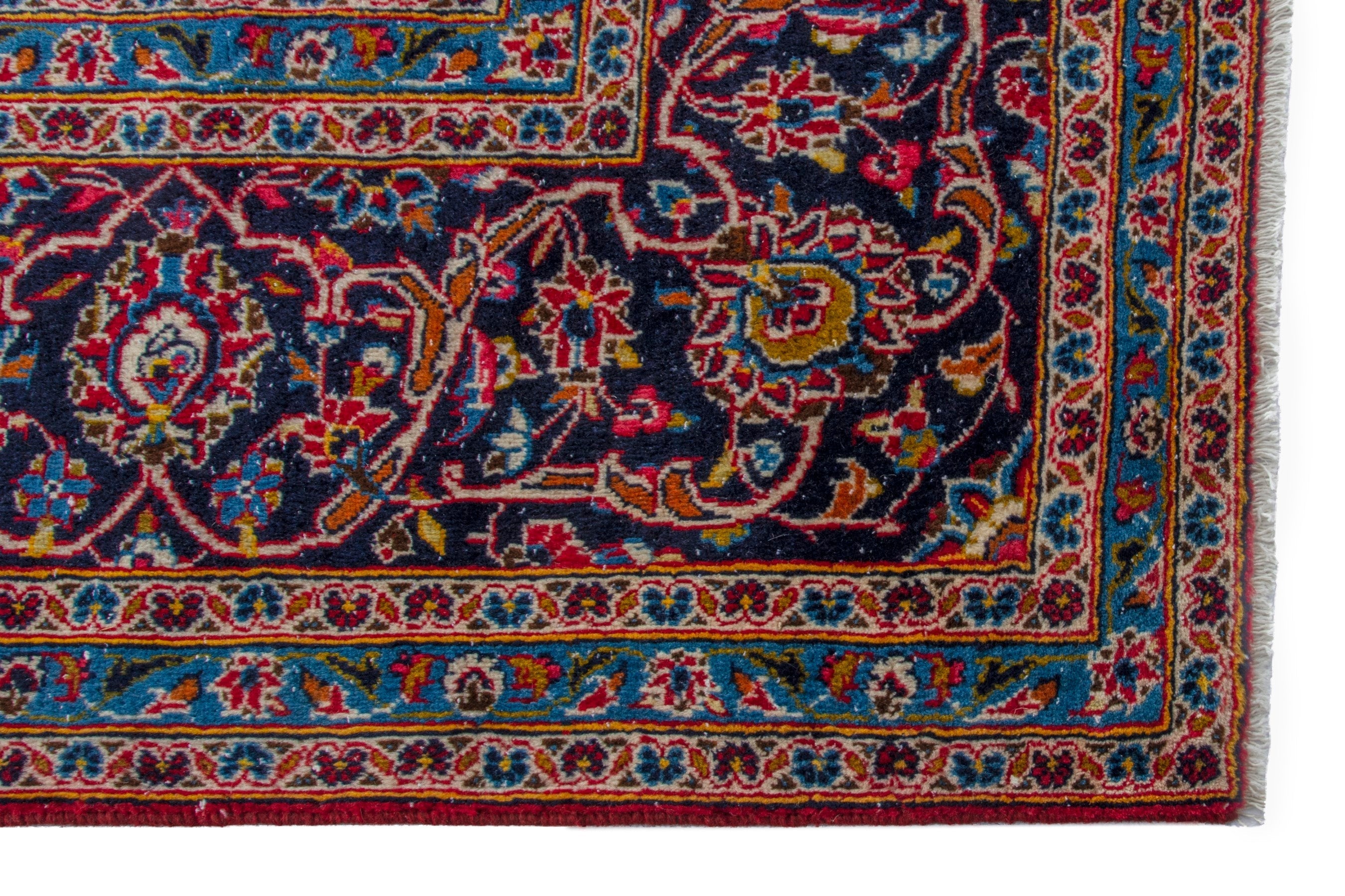 Persian Kashan oversized rug in deep red and navy, view 10 of 20