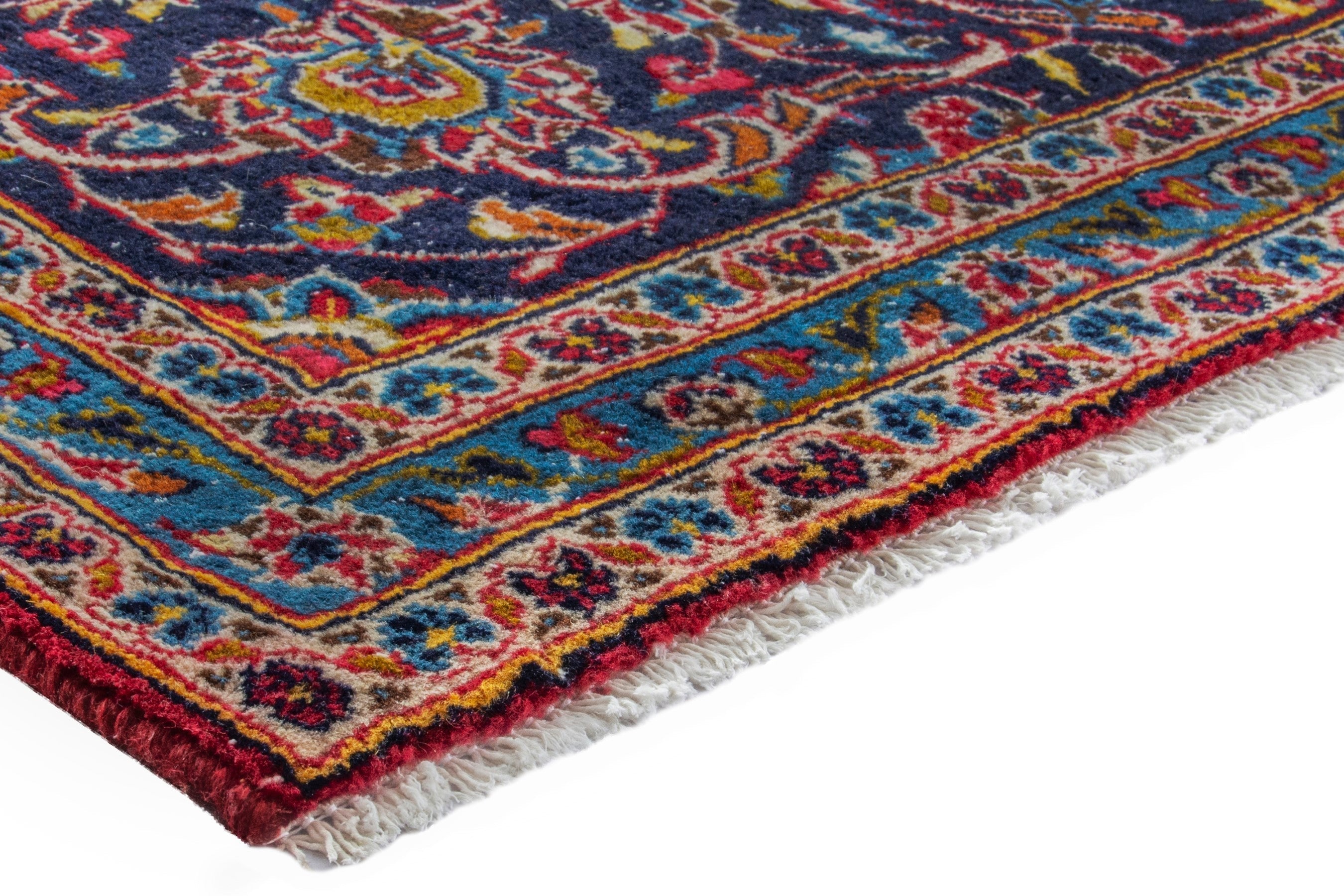Persian Kashan oversized rug in deep red and navy, view 4 of 20