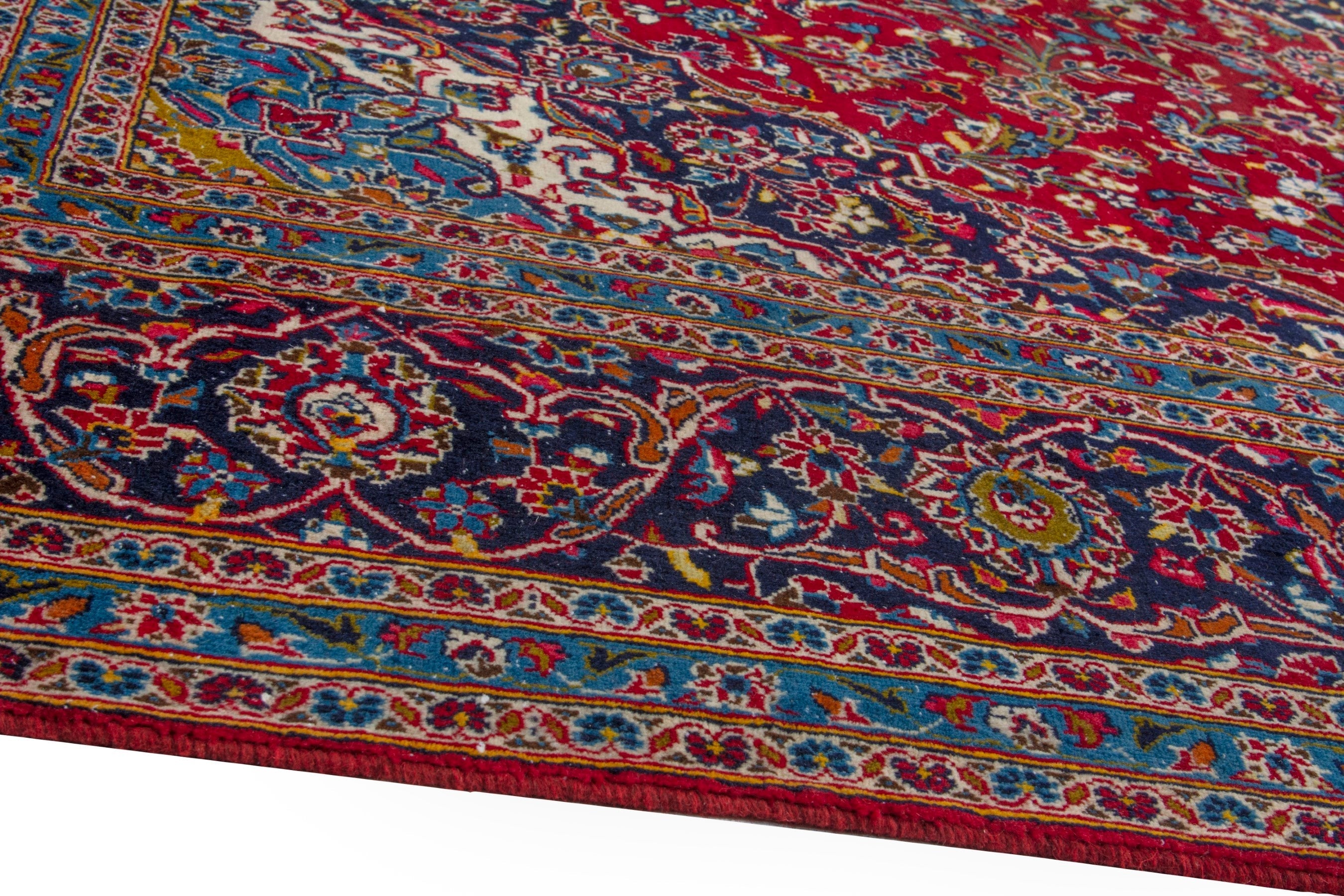 Persian Kashan oversized rug in deep red and navy, view 6 of 20