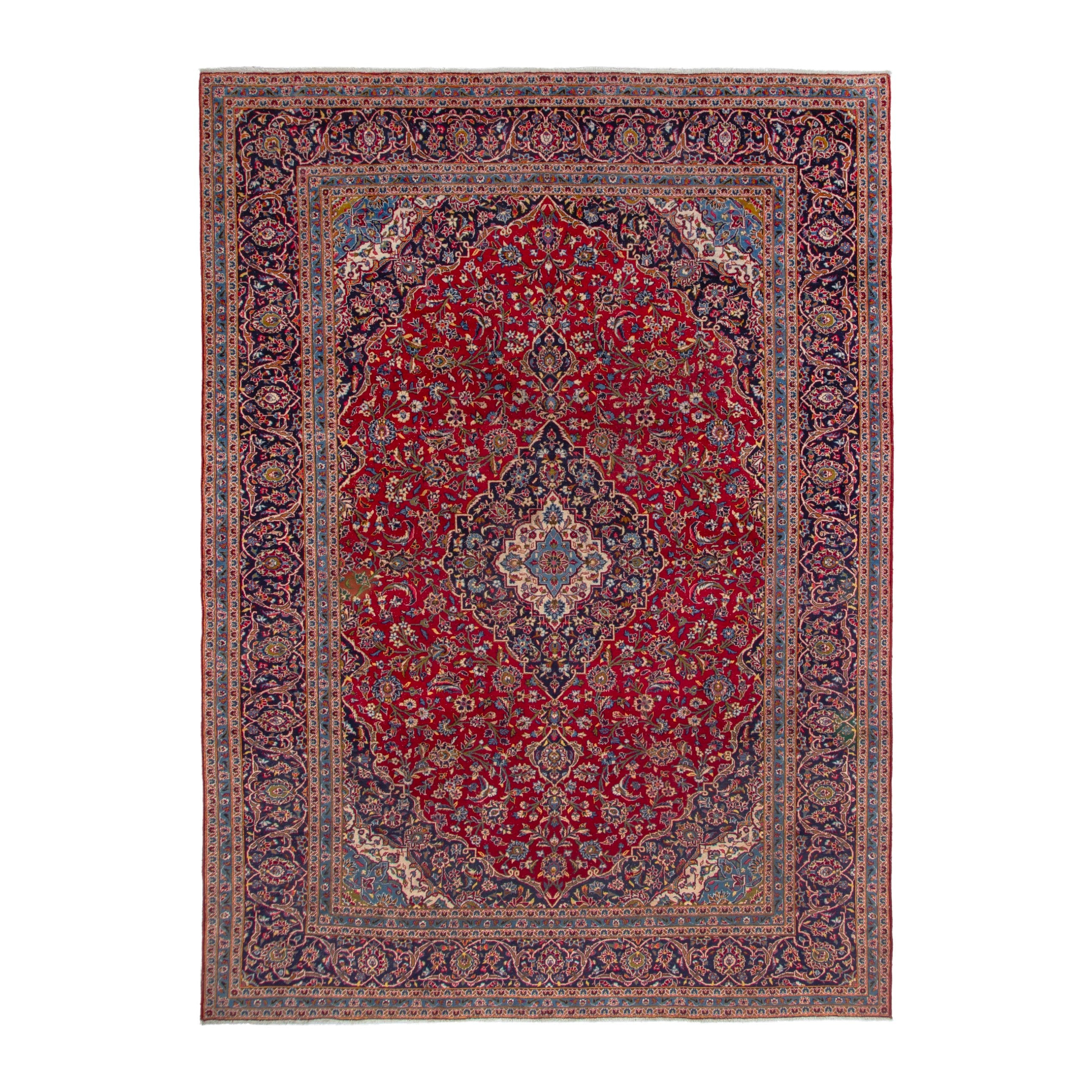 Persian Kashan oversized rug in deep red and navy, 9'5" x 13'1"