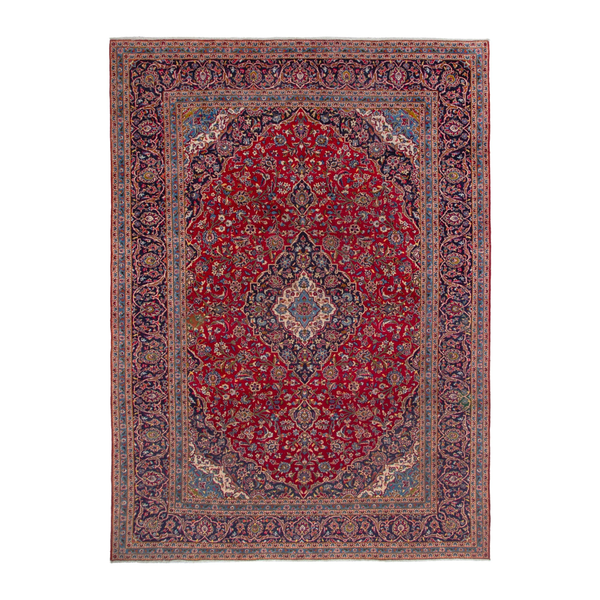 Persian Kashan oversized rug in deep red and navy, 9'5" x 13'1"