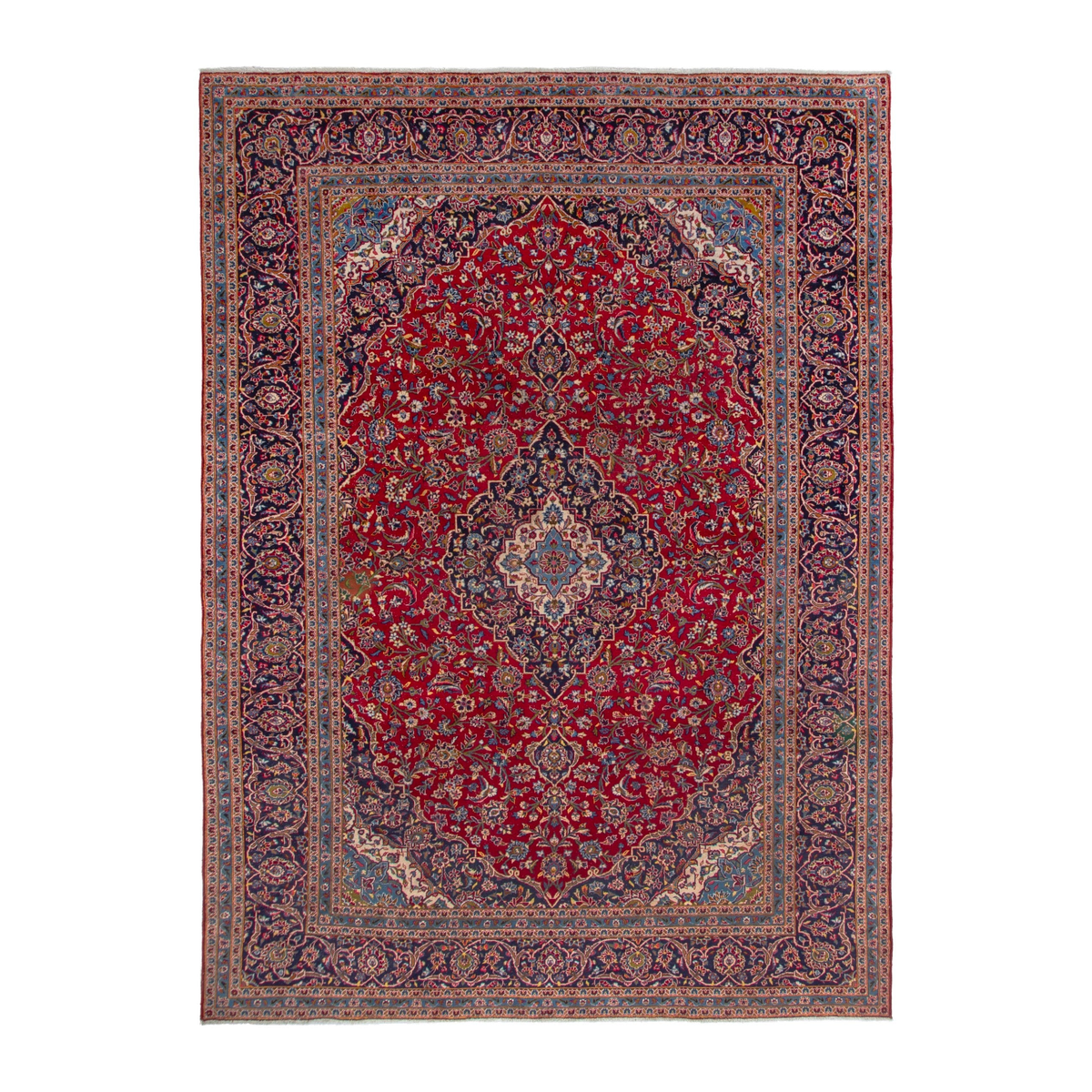 Persian Kashan oversized rug in deep red and navy, 9'5" x 13'1"