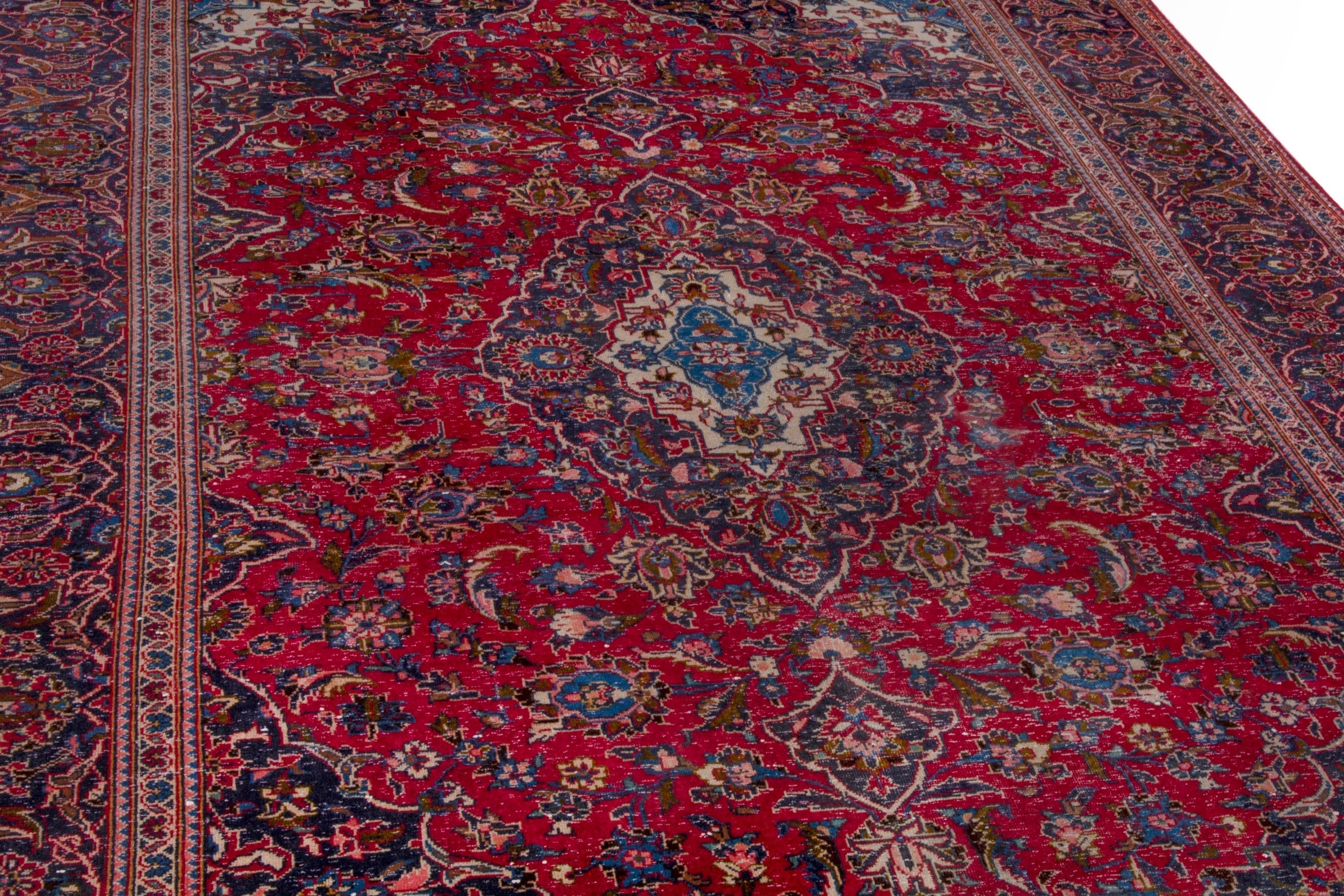 Persian Kashan area rug in deep red and burgundy, view 9 of 22
