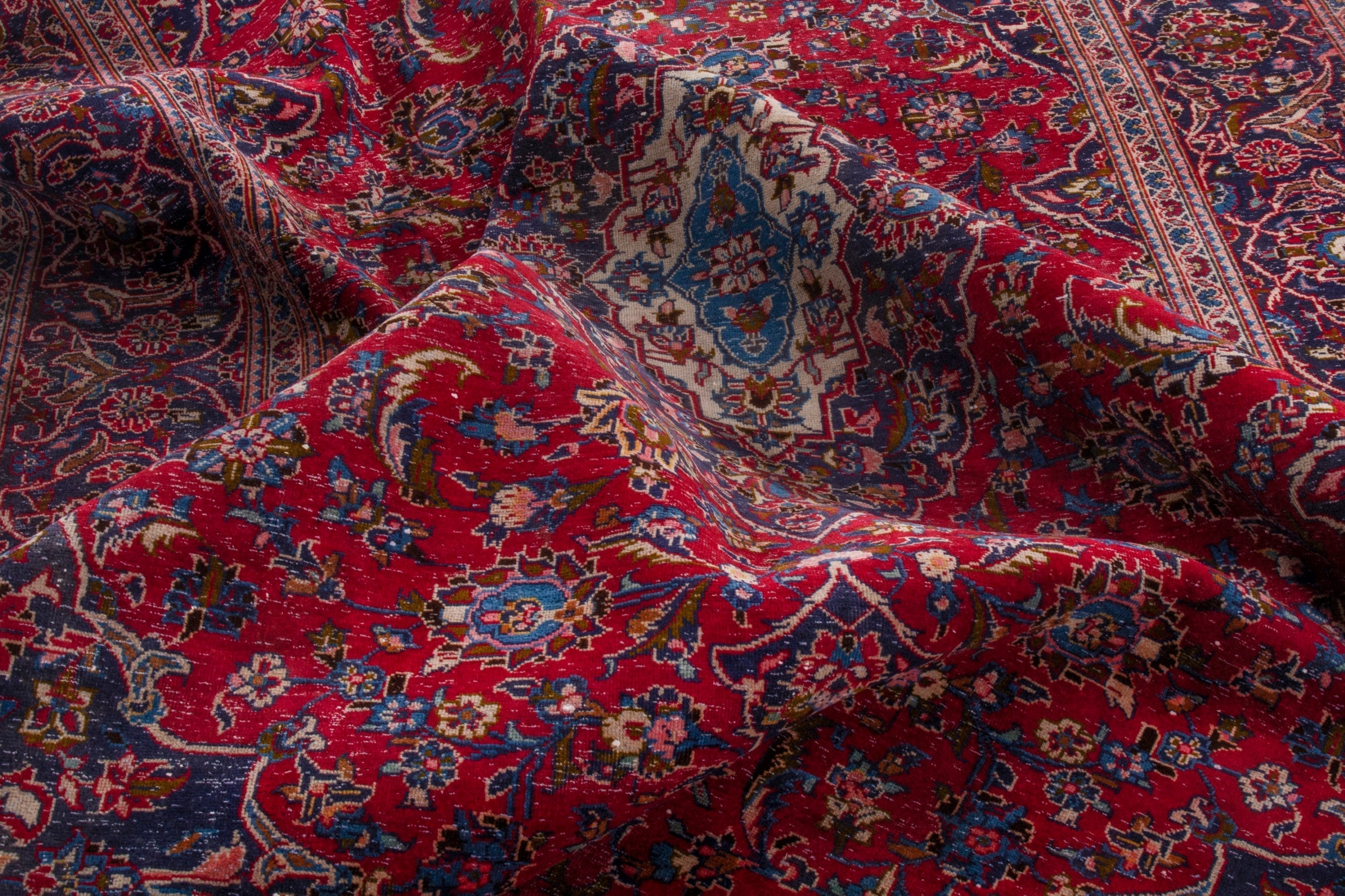 Persian Kashan area rug in deep red and burgundy, view 18 of 22