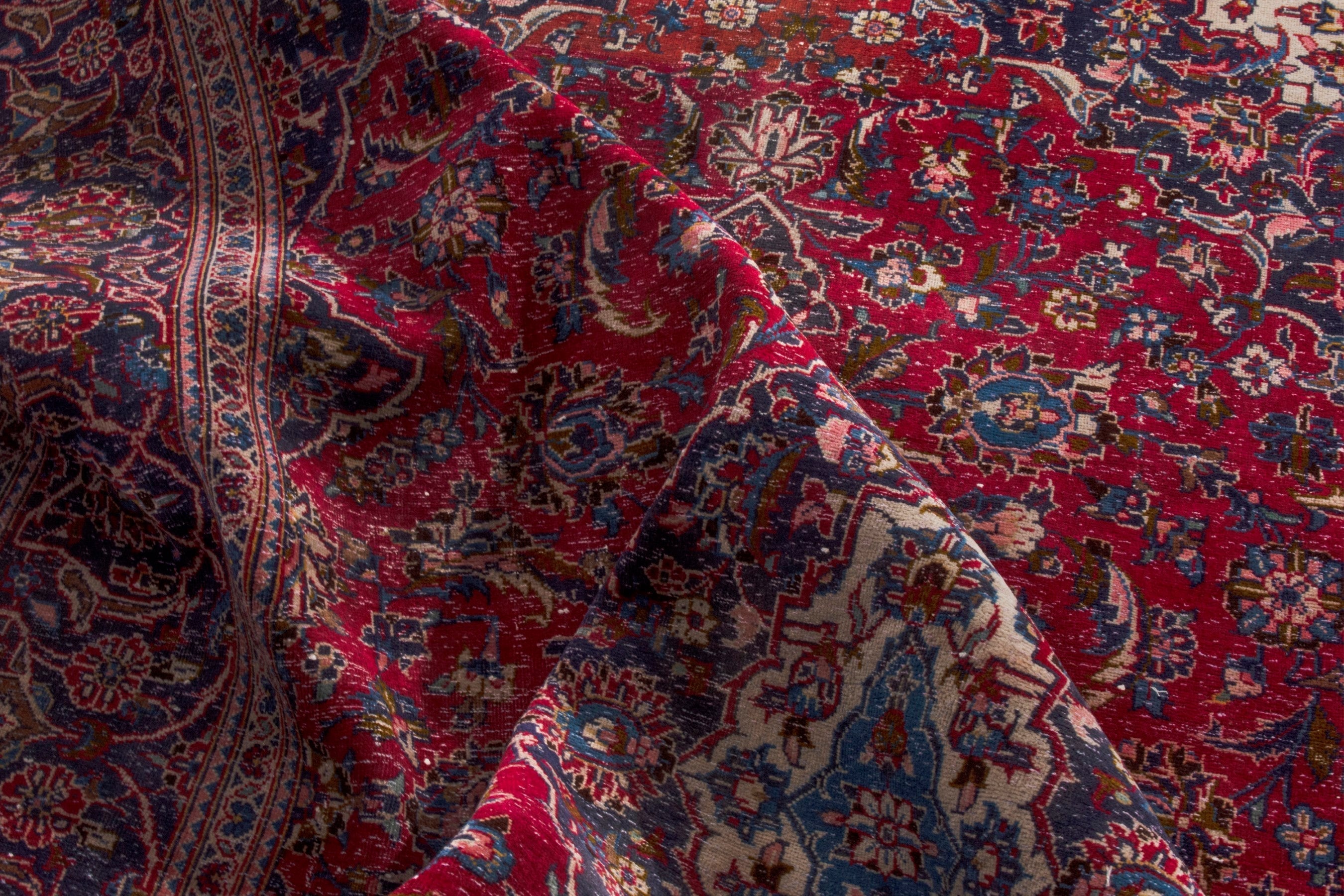 Persian Kashan area rug in deep red and burgundy, view 20 of 22