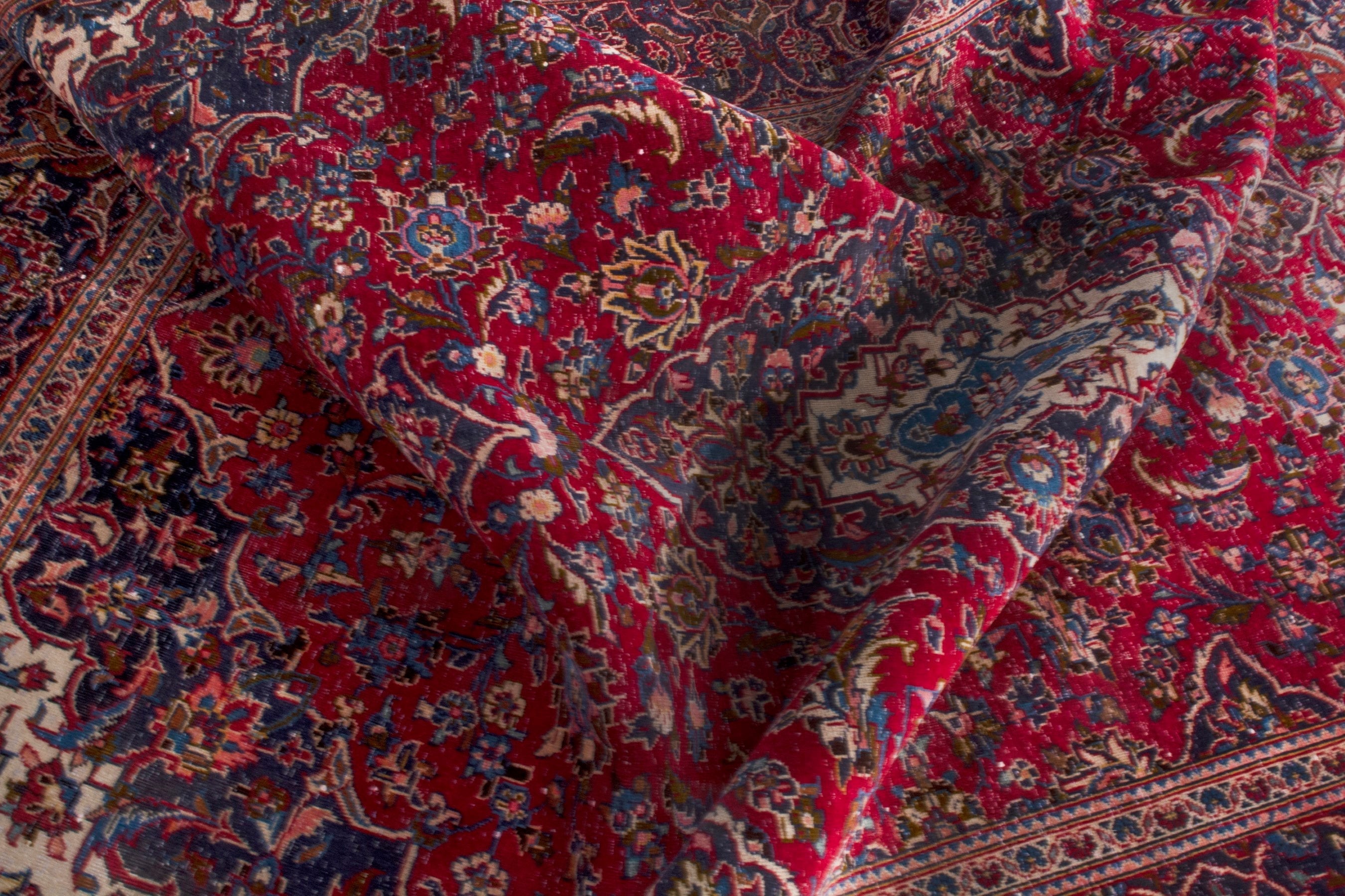 Persian Kashan area rug in deep red and burgundy, view 21 of 22