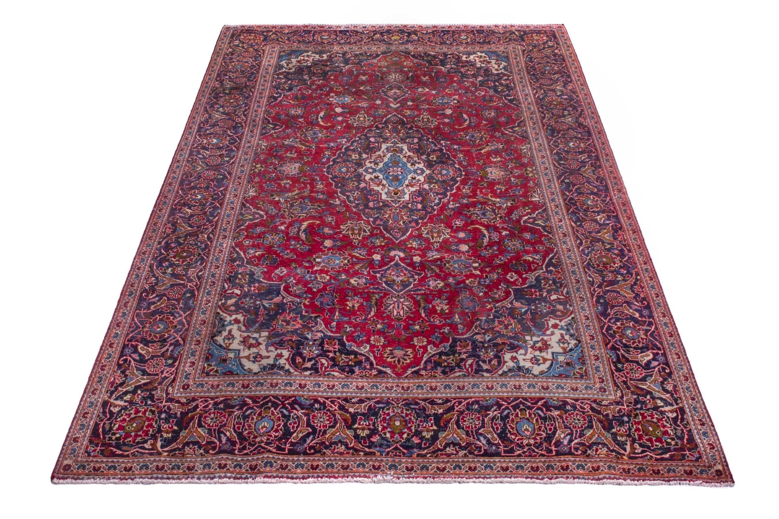 Persian Kashan area rug in deep red and burgundy, view 2 of 22