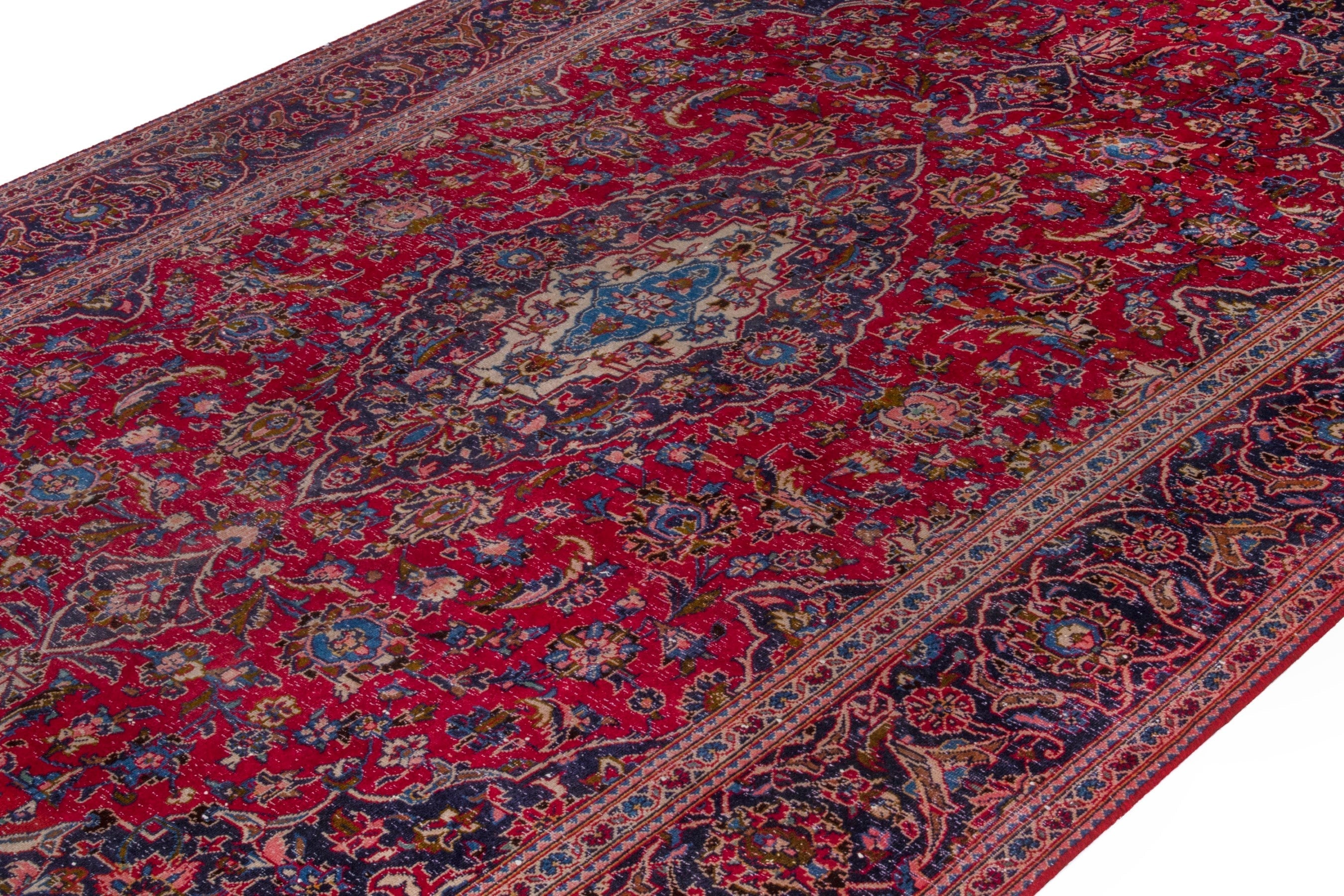 Persian Kashan area rug in deep red and burgundy, view 5 of 22