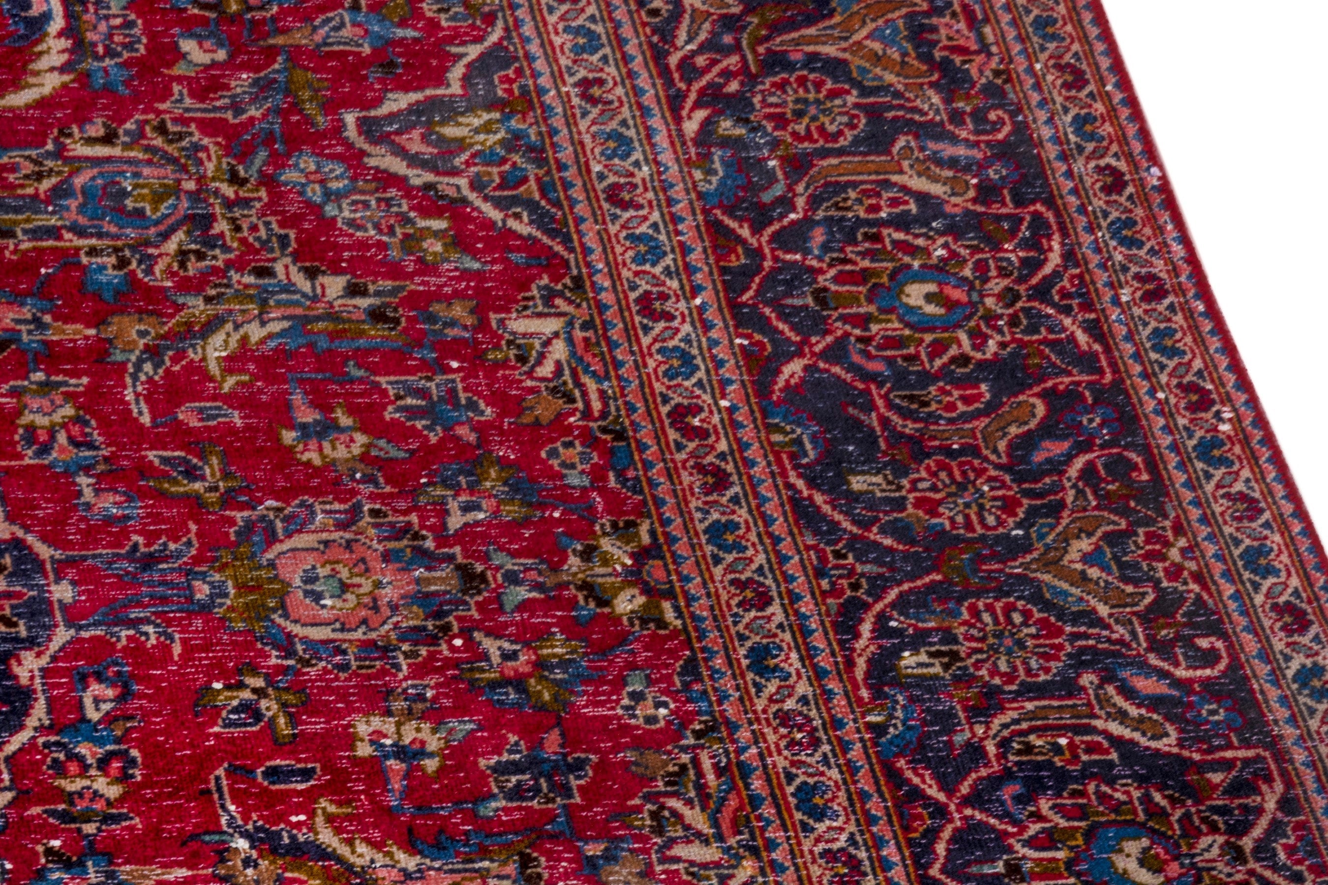 Persian Kashan area rug in deep red and burgundy, view 7 of 22