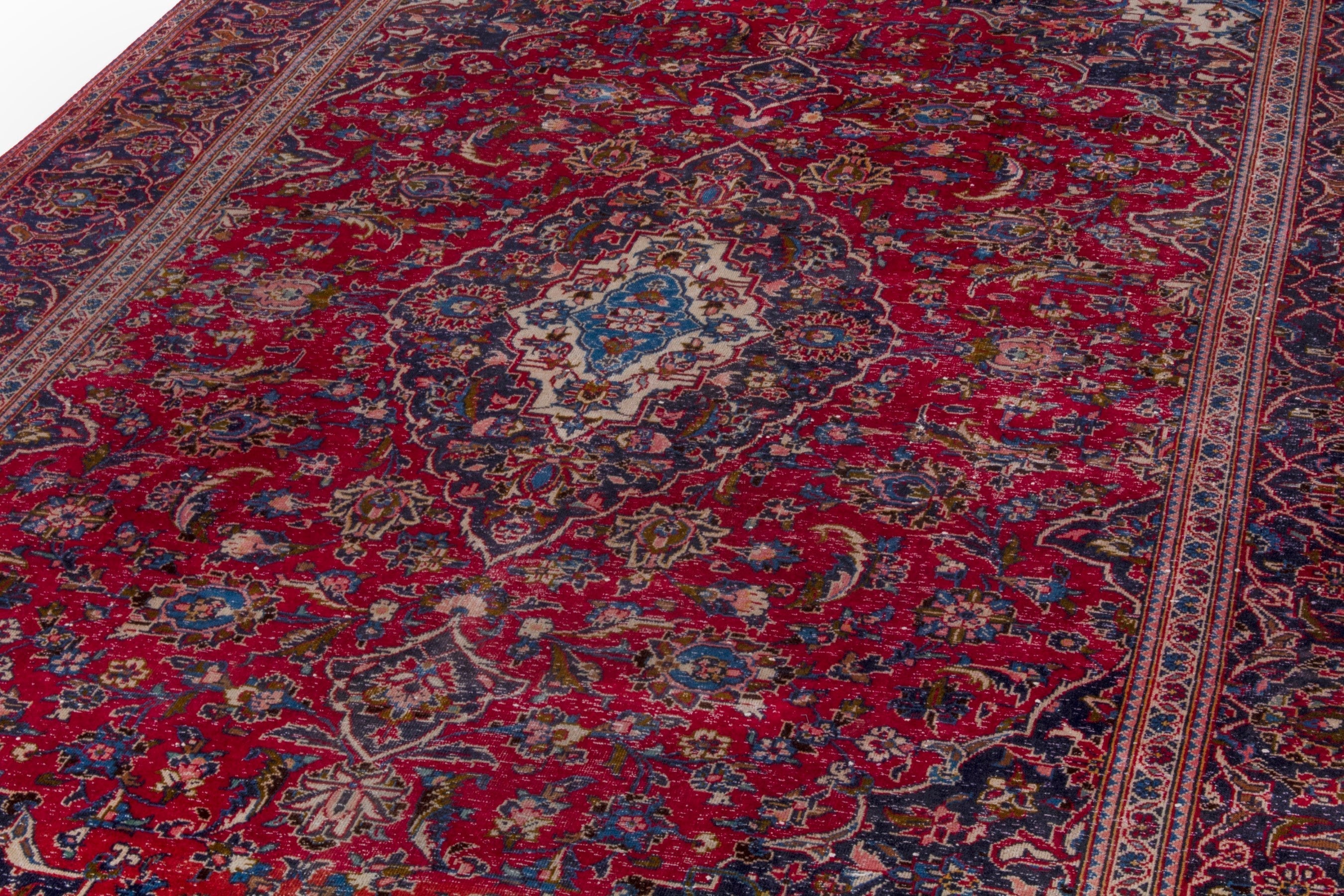 Persian Kashan area rug in deep red and burgundy, view 8 of 22
