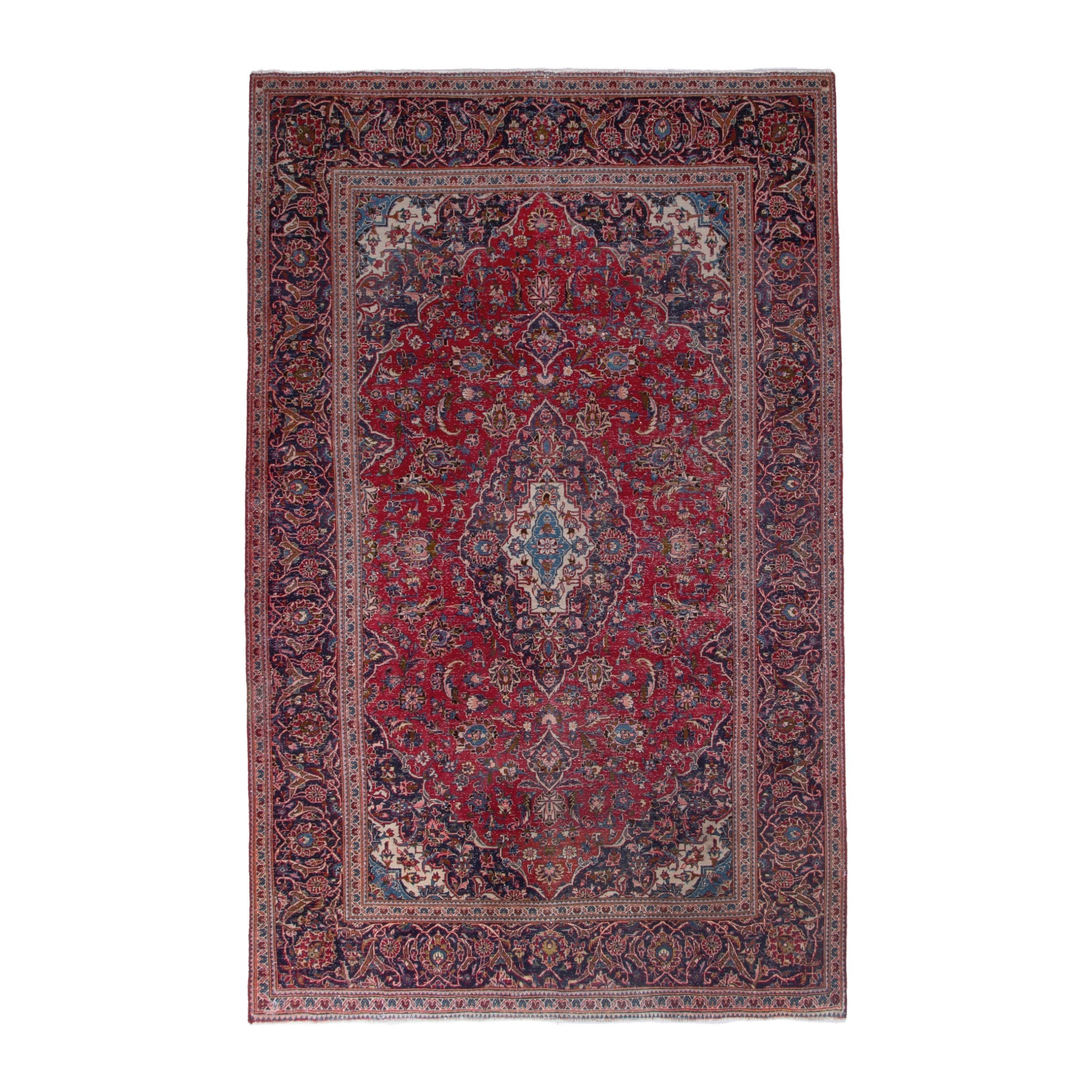 Persian Kashan area rug in deep red and burgundy, 6'6" x 10'5"