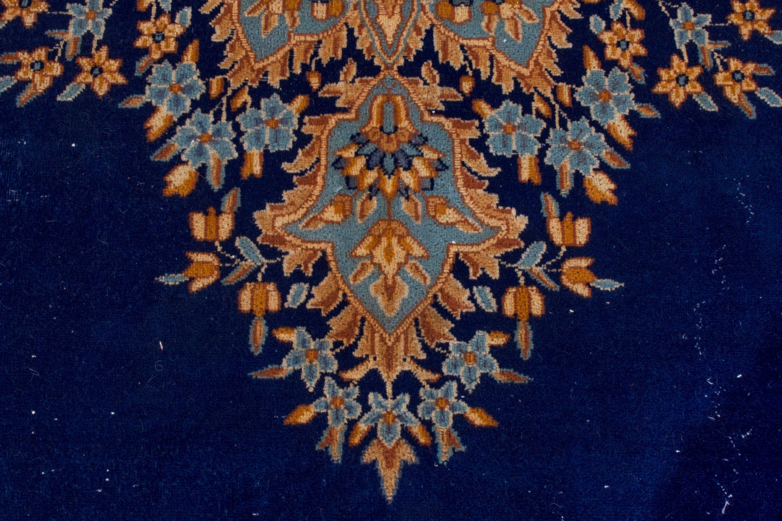 Persian Kerman oversized rug in navy and antique gold, view 16 of 26