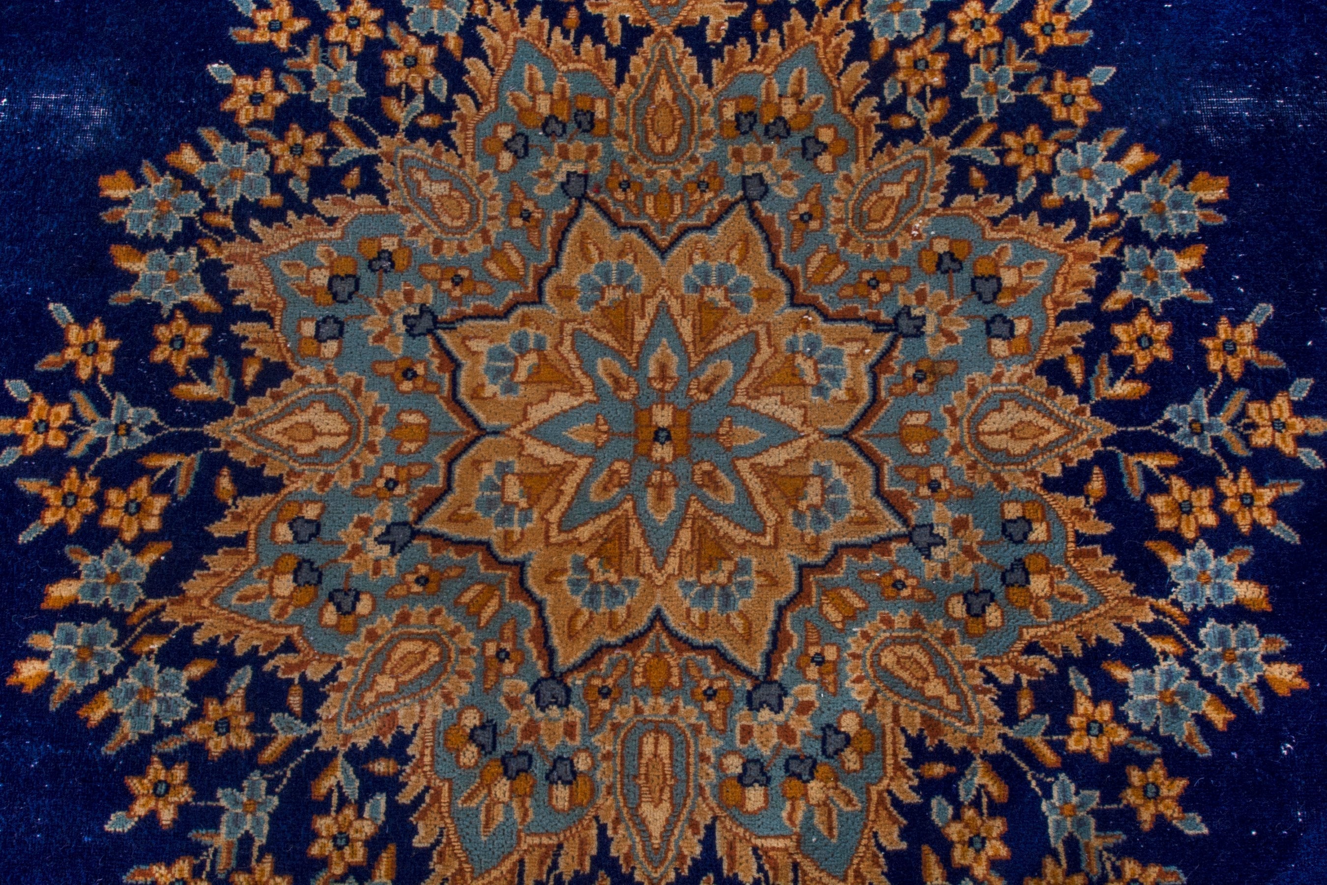 Persian Kerman oversized rug in navy and antique gold, view 17 of 26