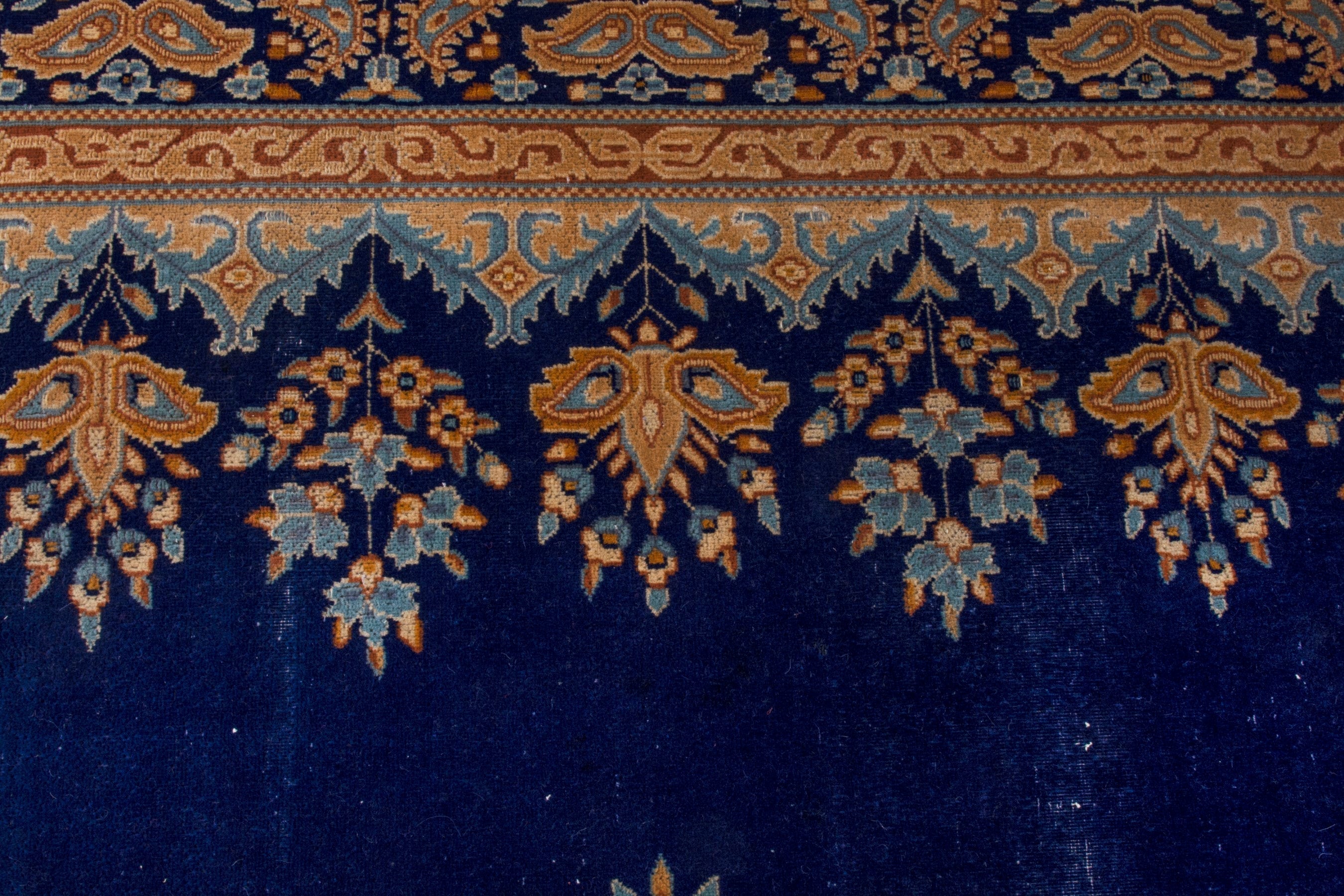 Persian Kerman oversized rug in navy and antique gold, view 12 of 26