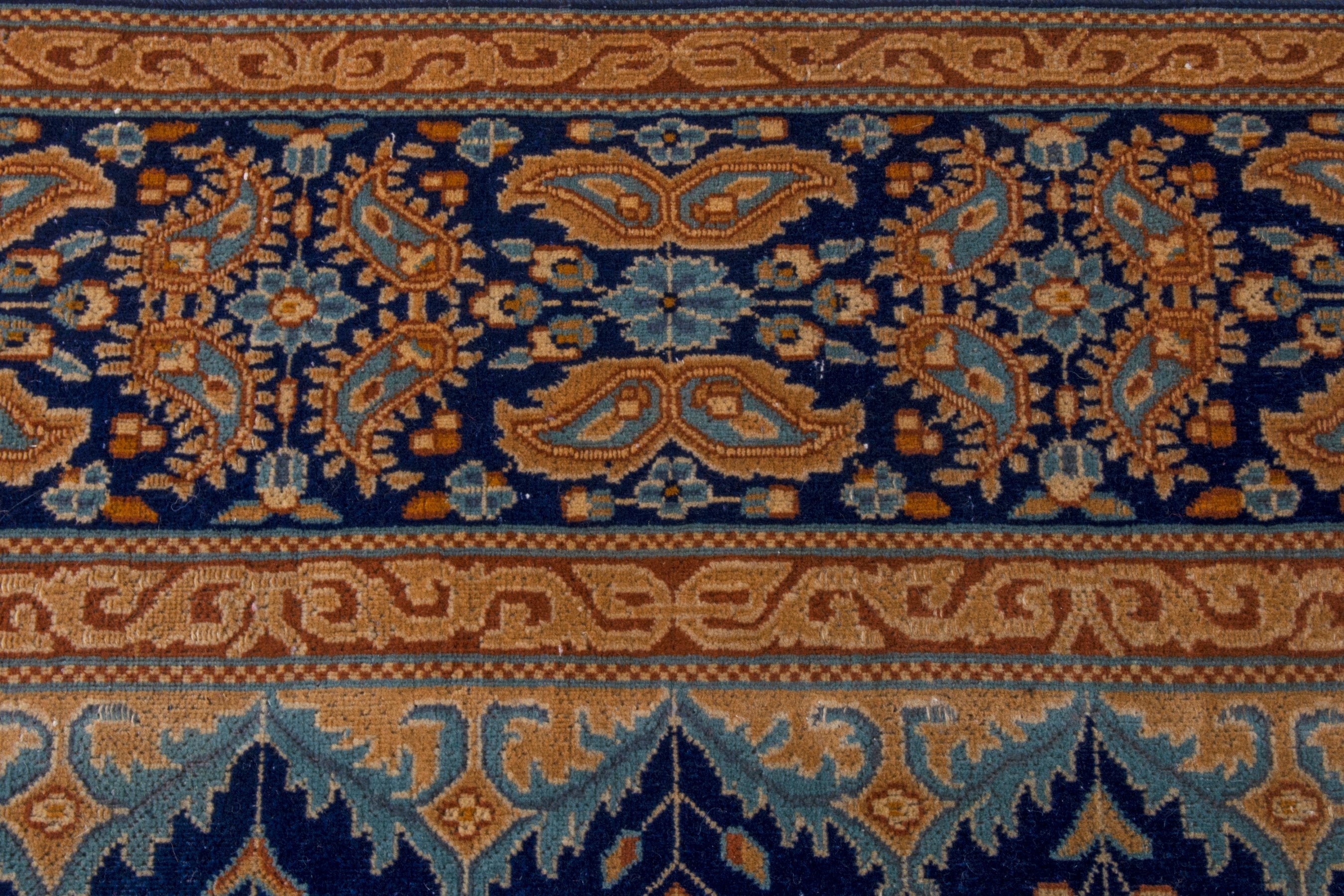 Persian Kerman oversized rug in navy and antique gold, view 13 of 26