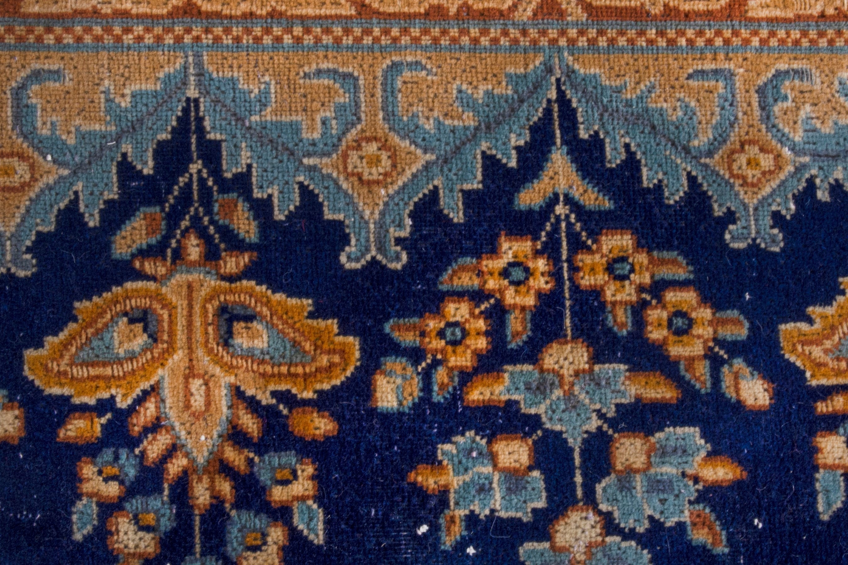 Persian Kerman oversized rug in navy and antique gold, view 18 of 26