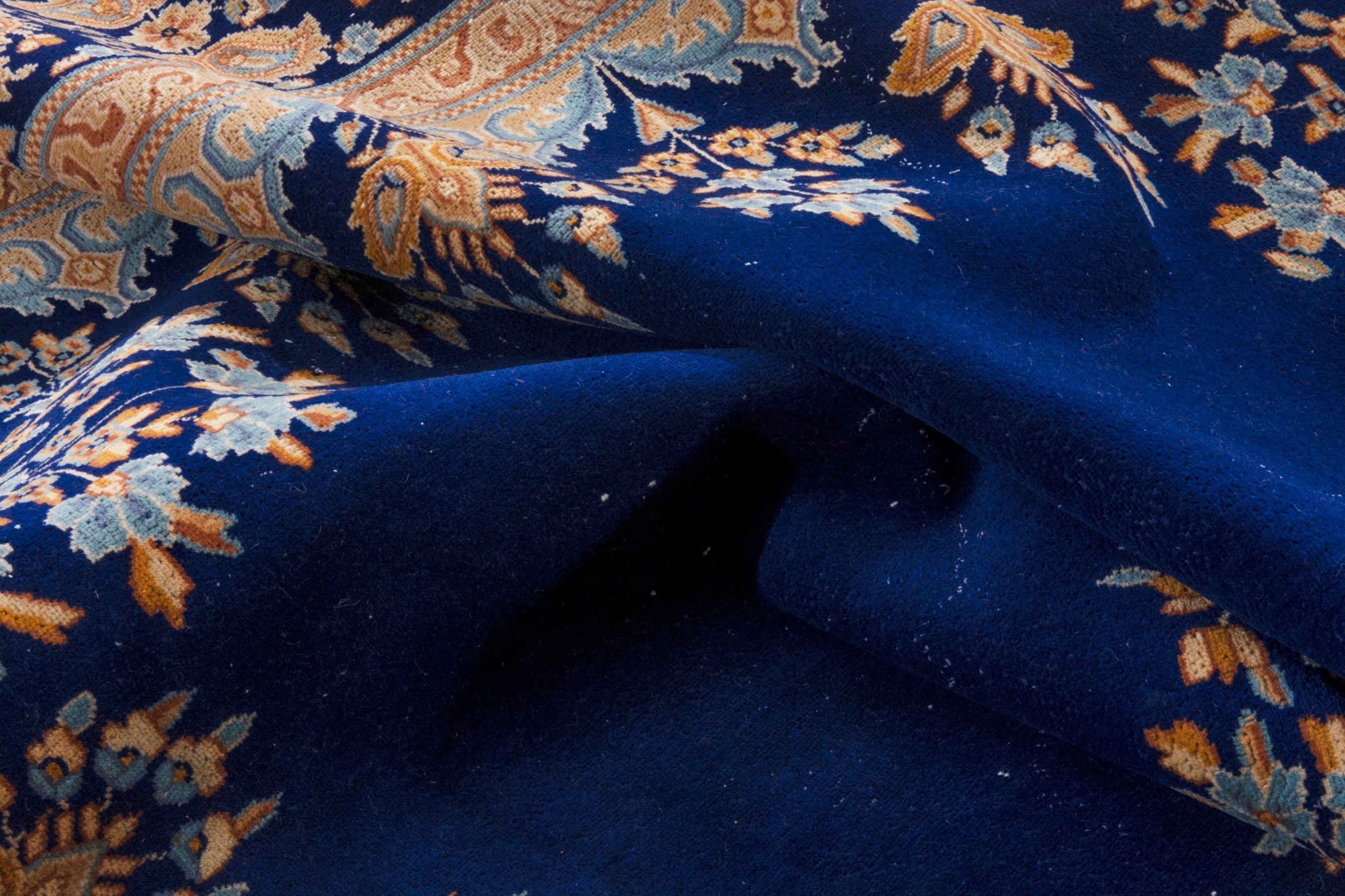 Persian Kerman oversized rug in navy and antique gold, view 20 of 26
