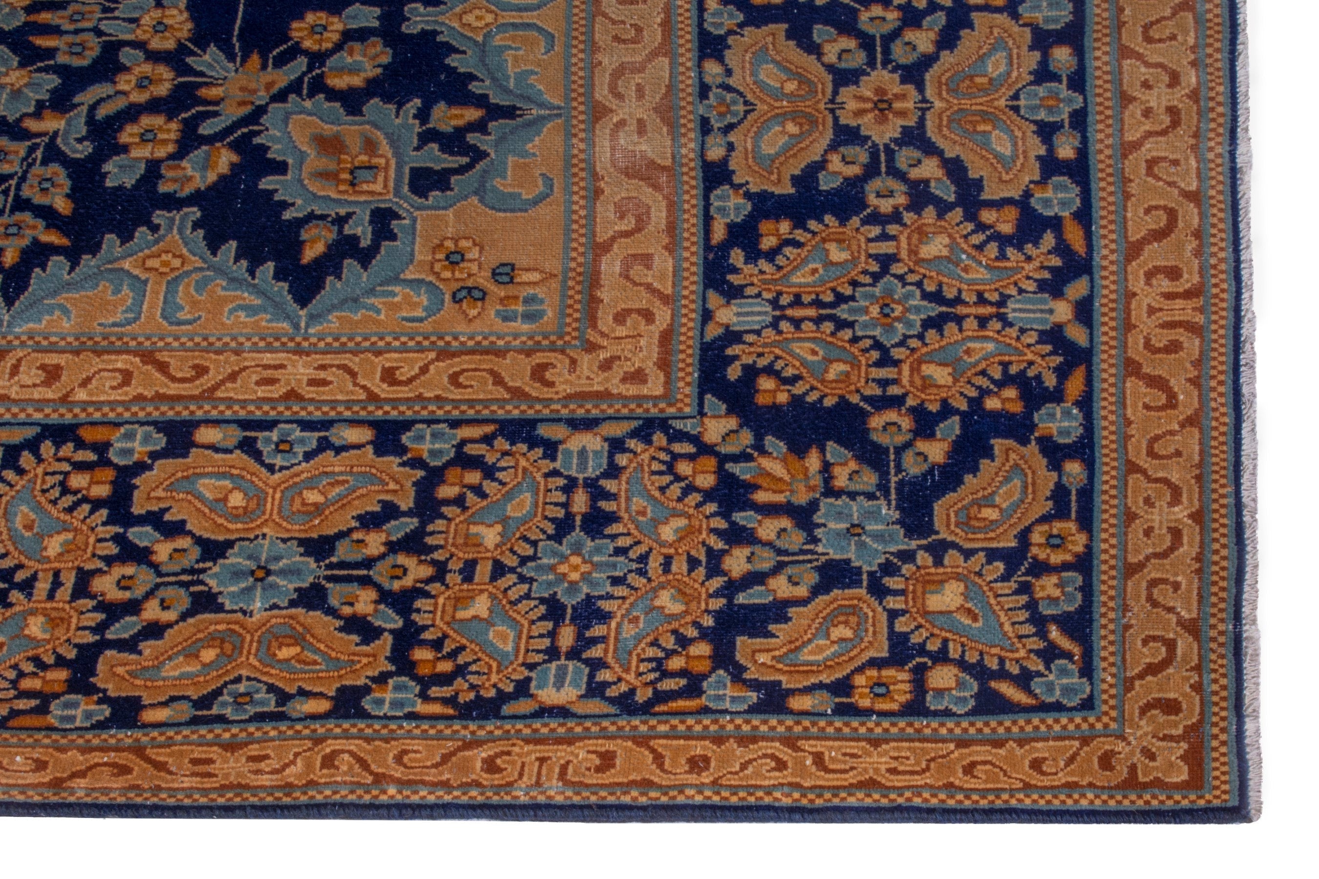 Persian Kerman oversized rug in navy and antique gold, view 10 of 26