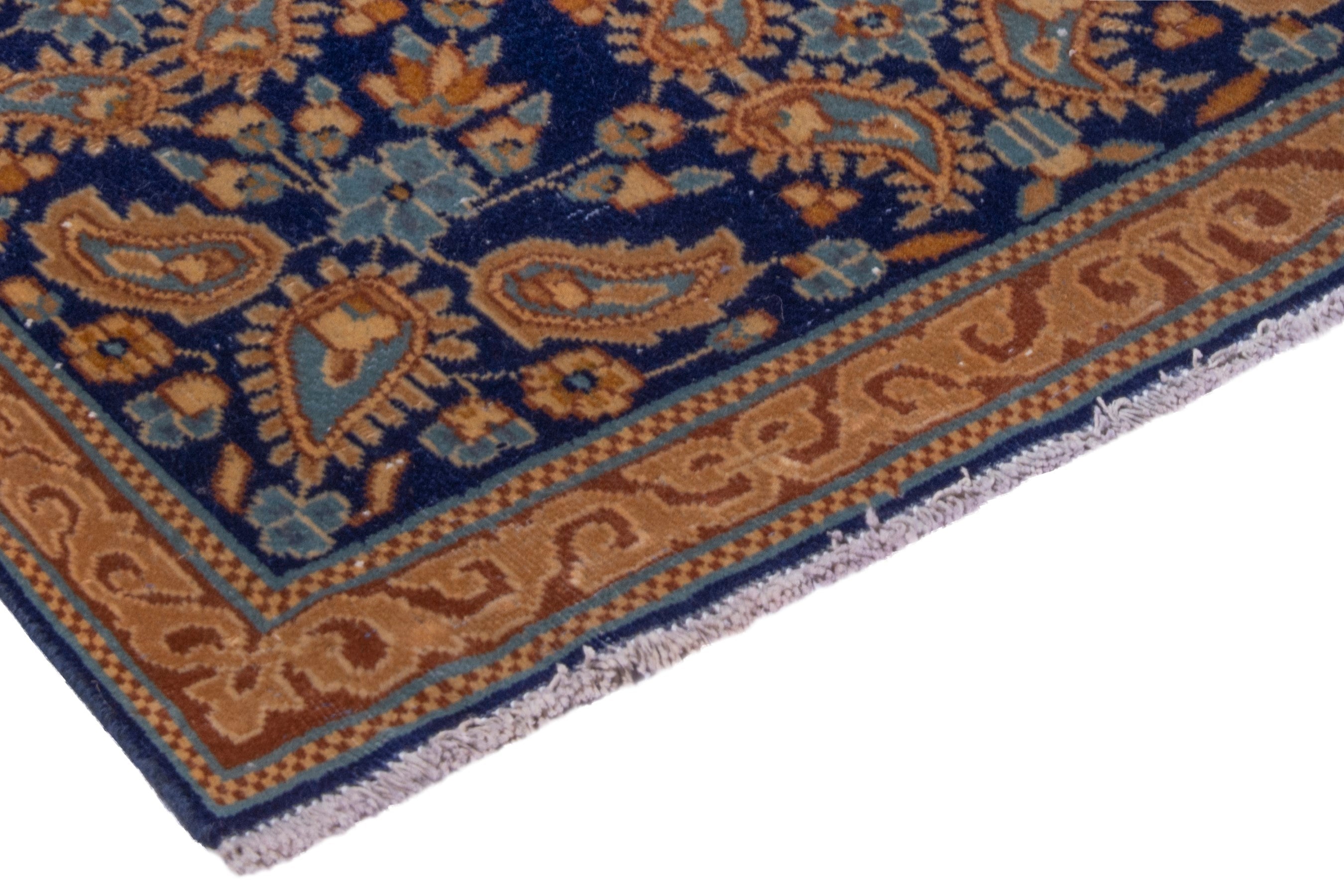 Persian Kerman oversized rug in navy and antique gold, view 4 of 26
