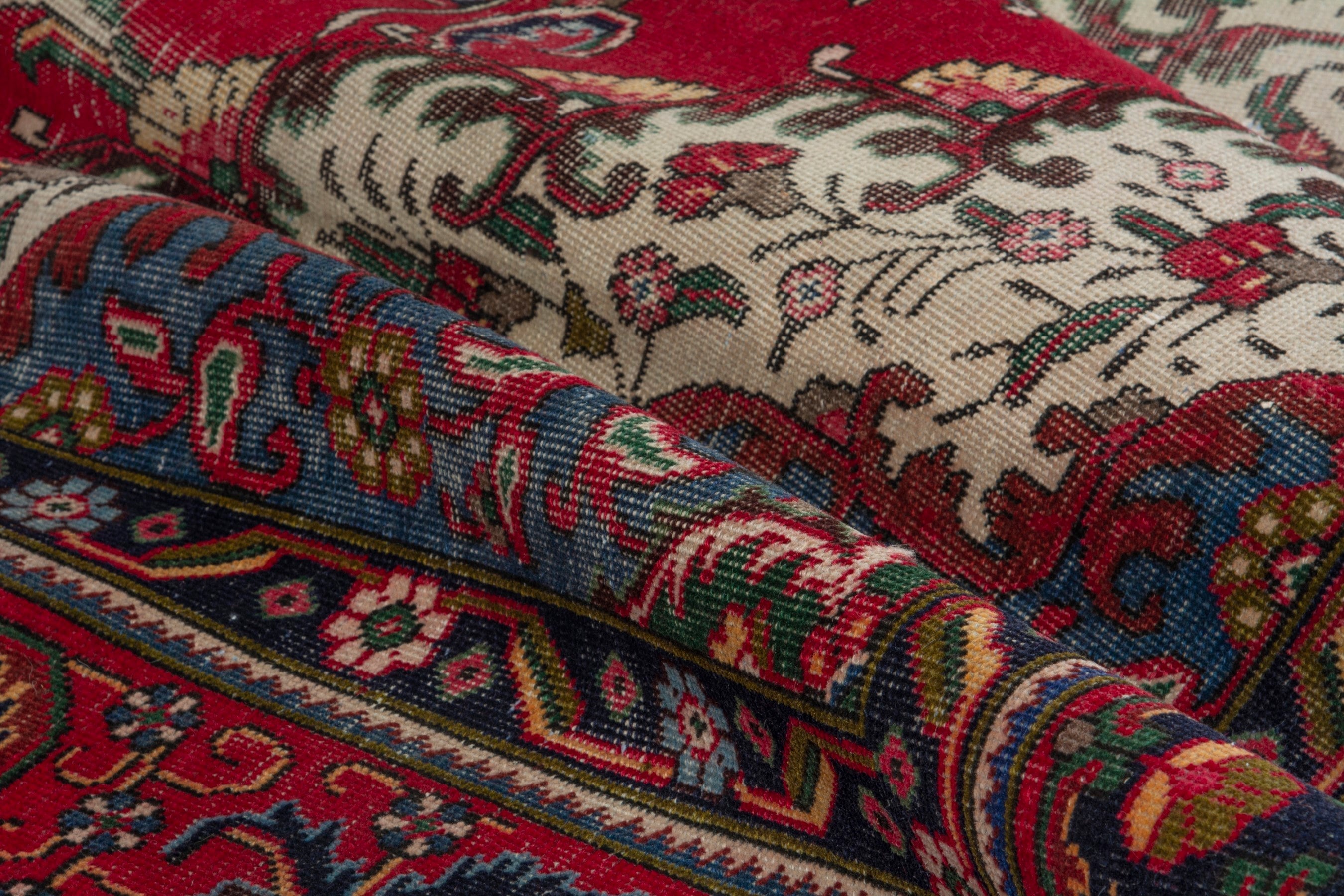 Persian Tabriz oversized rug in deep red and cream, view 14 of 18
