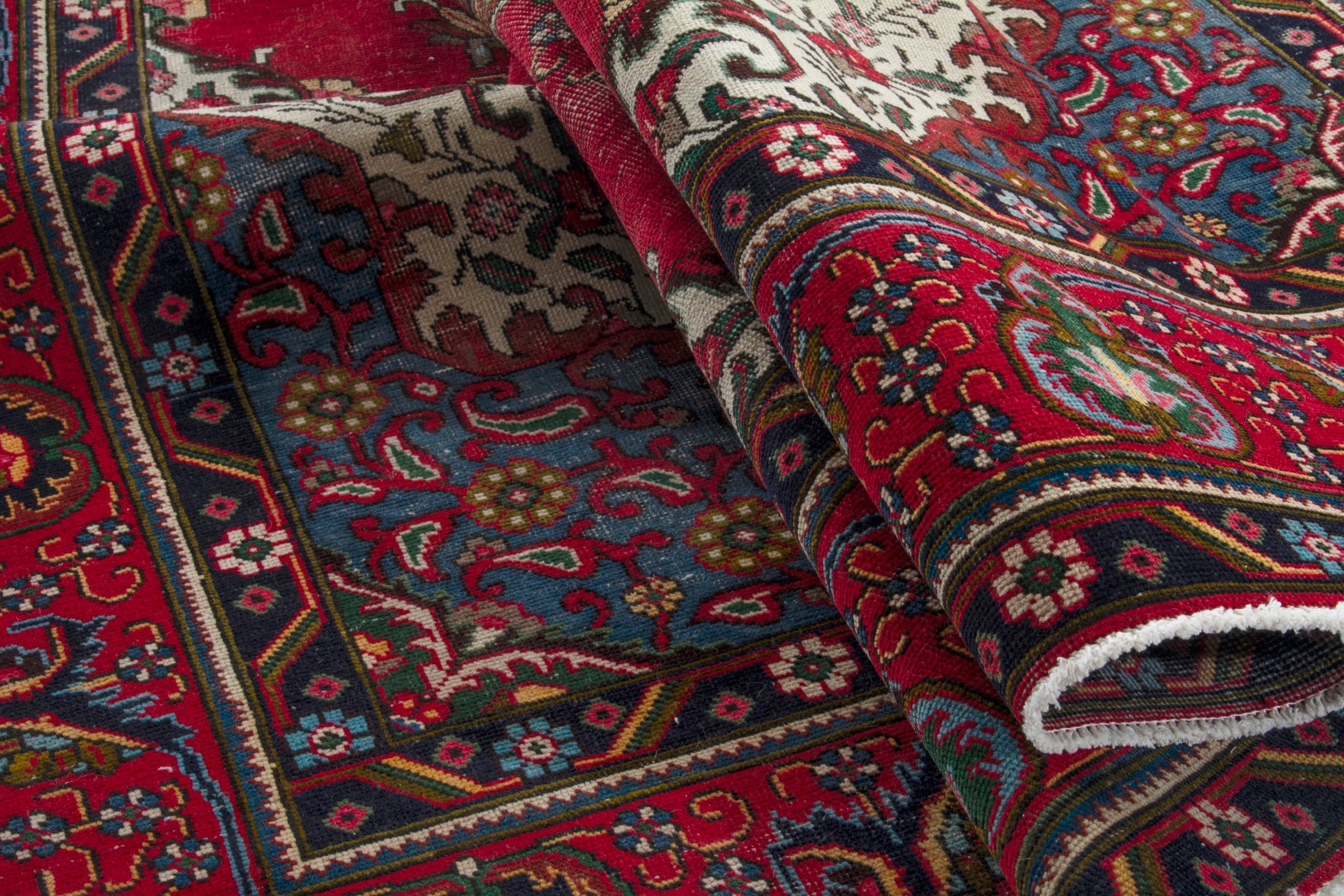 Persian Tabriz oversized rug in deep red and cream, view 15 of 18