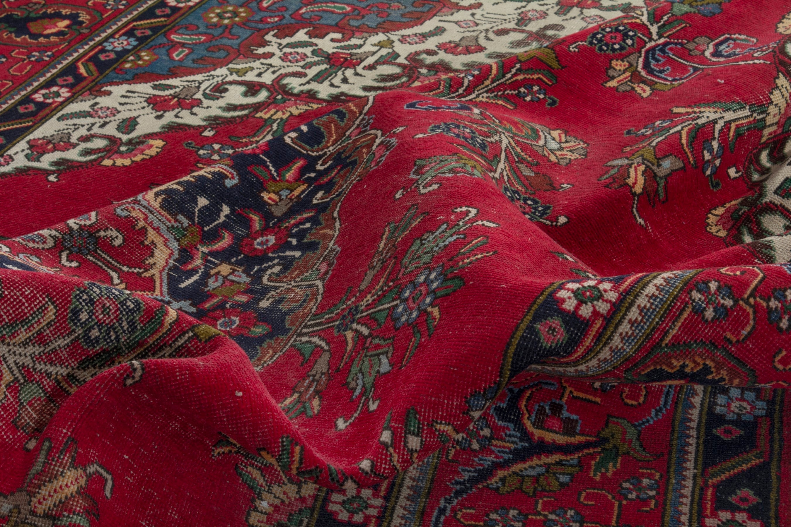 Persian Tabriz oversized rug in deep red and cream, view 16 of 18
