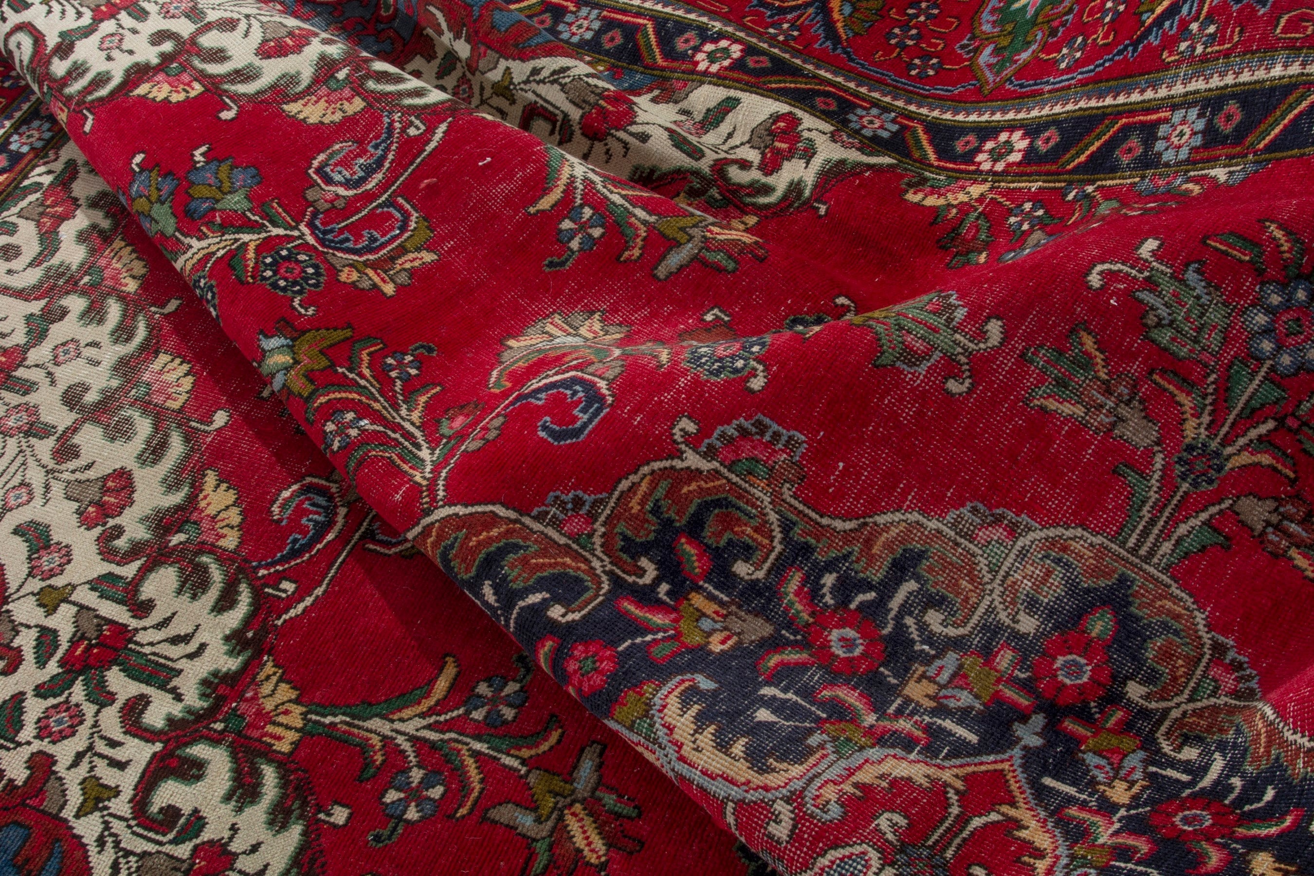 Persian Tabriz oversized rug in deep red and cream, view 17 of 18