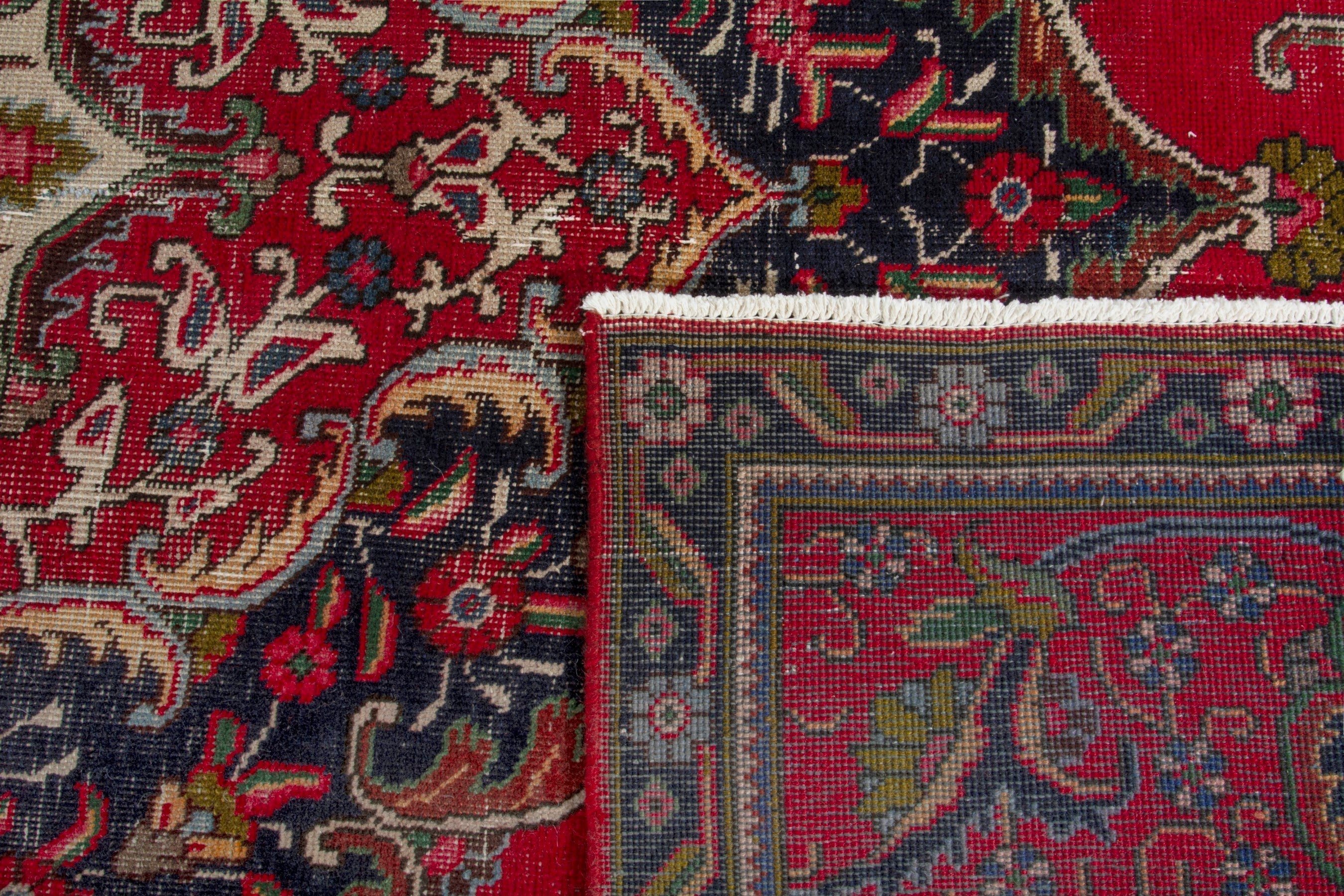 Persian Tabriz oversized rug in deep red and cream, view 18 of 18