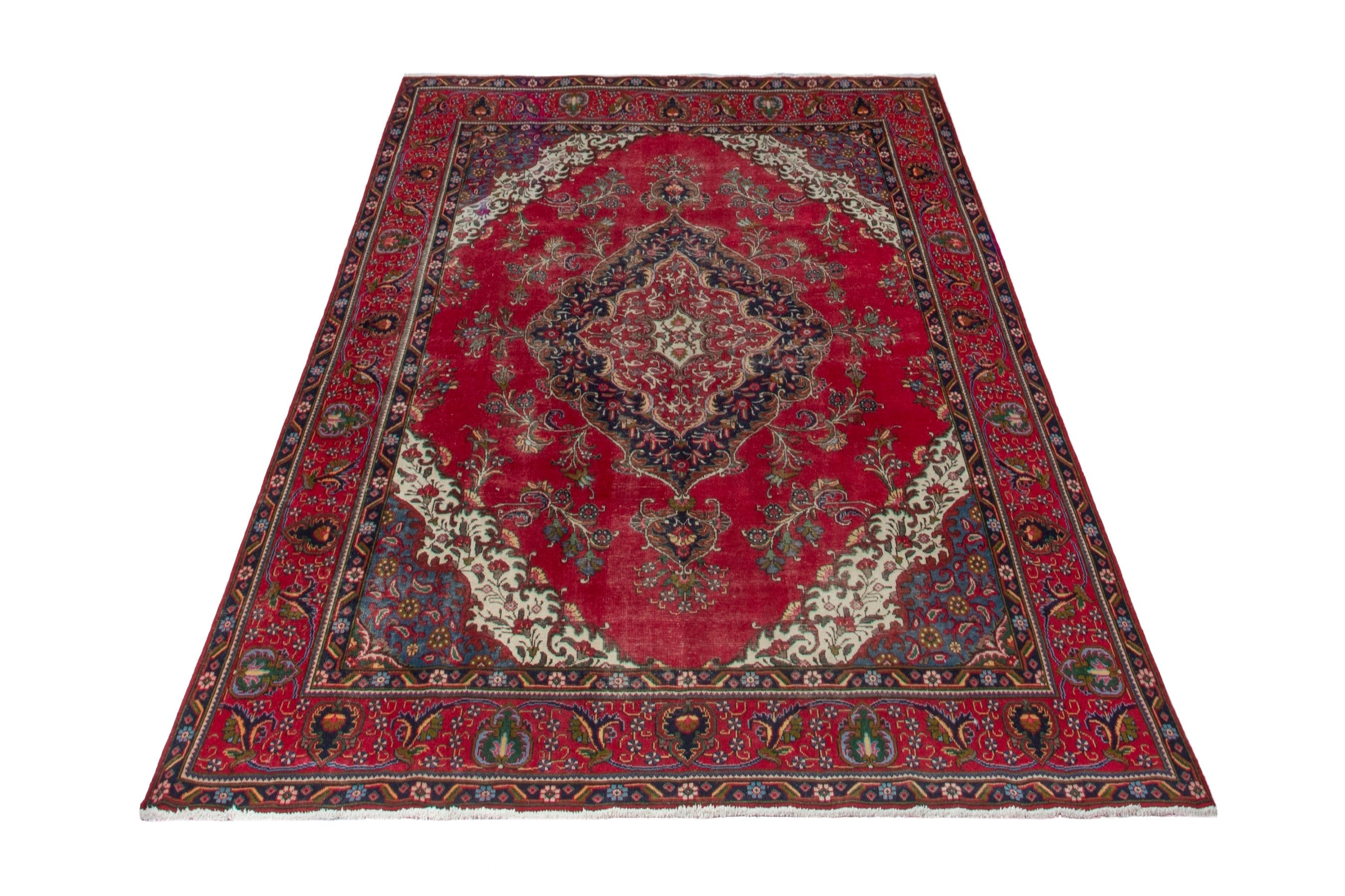 Persian Tabriz oversized rug in deep red and cream, view 2 of 18