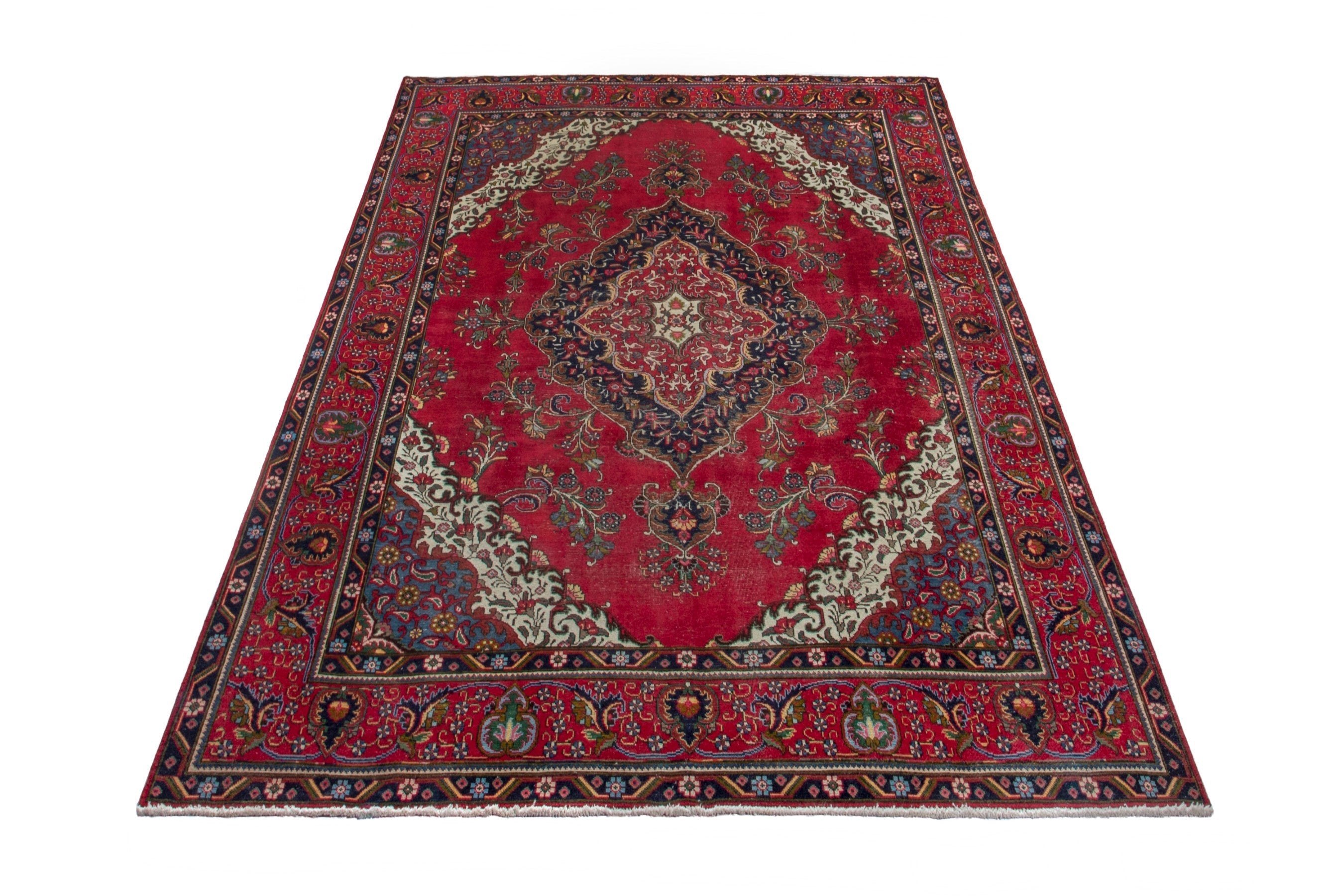 Persian Tabriz oversized rug in deep red and cream, view 3 of 18