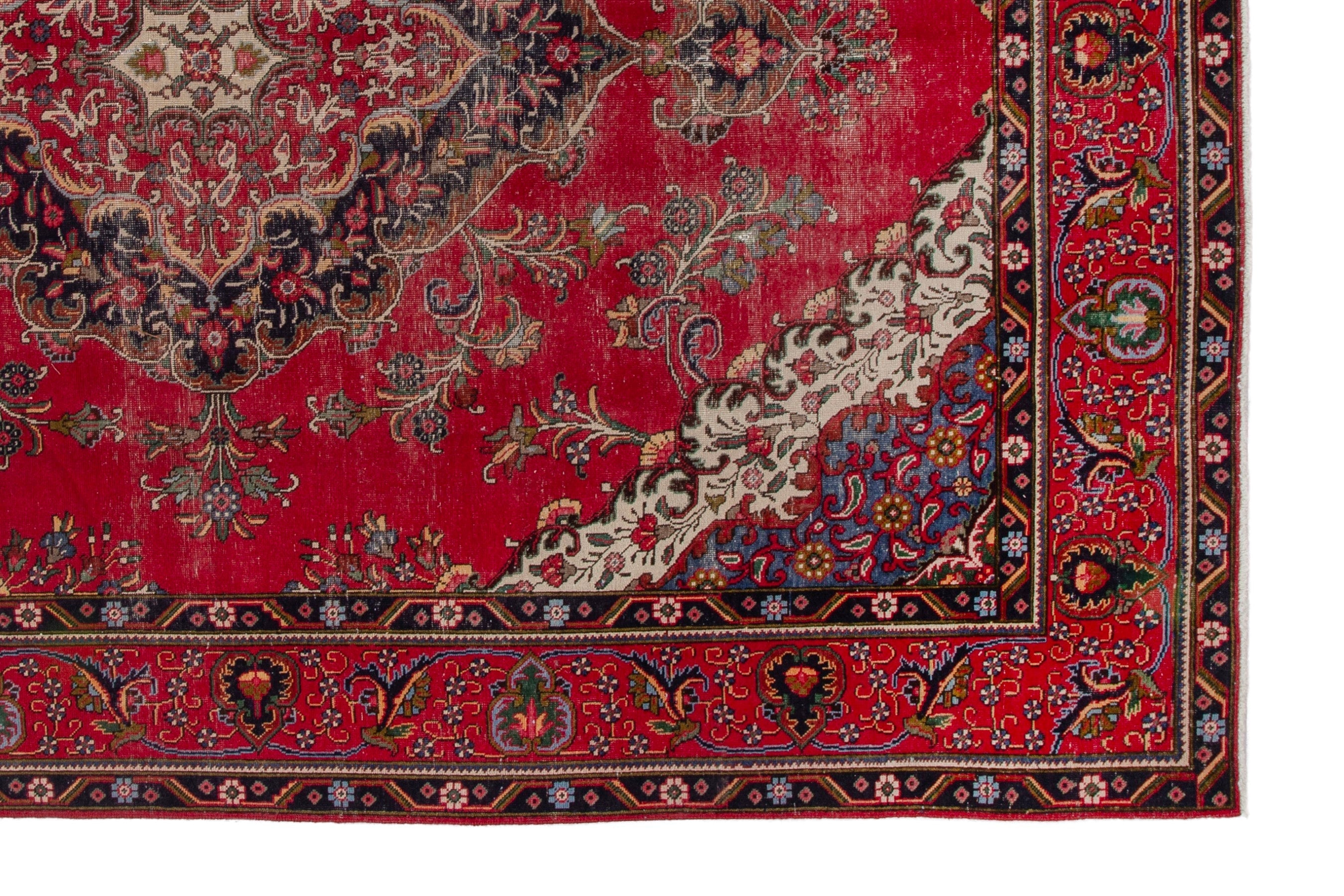 Persian Tabriz oversized rug in deep red and cream, view 8 of 18