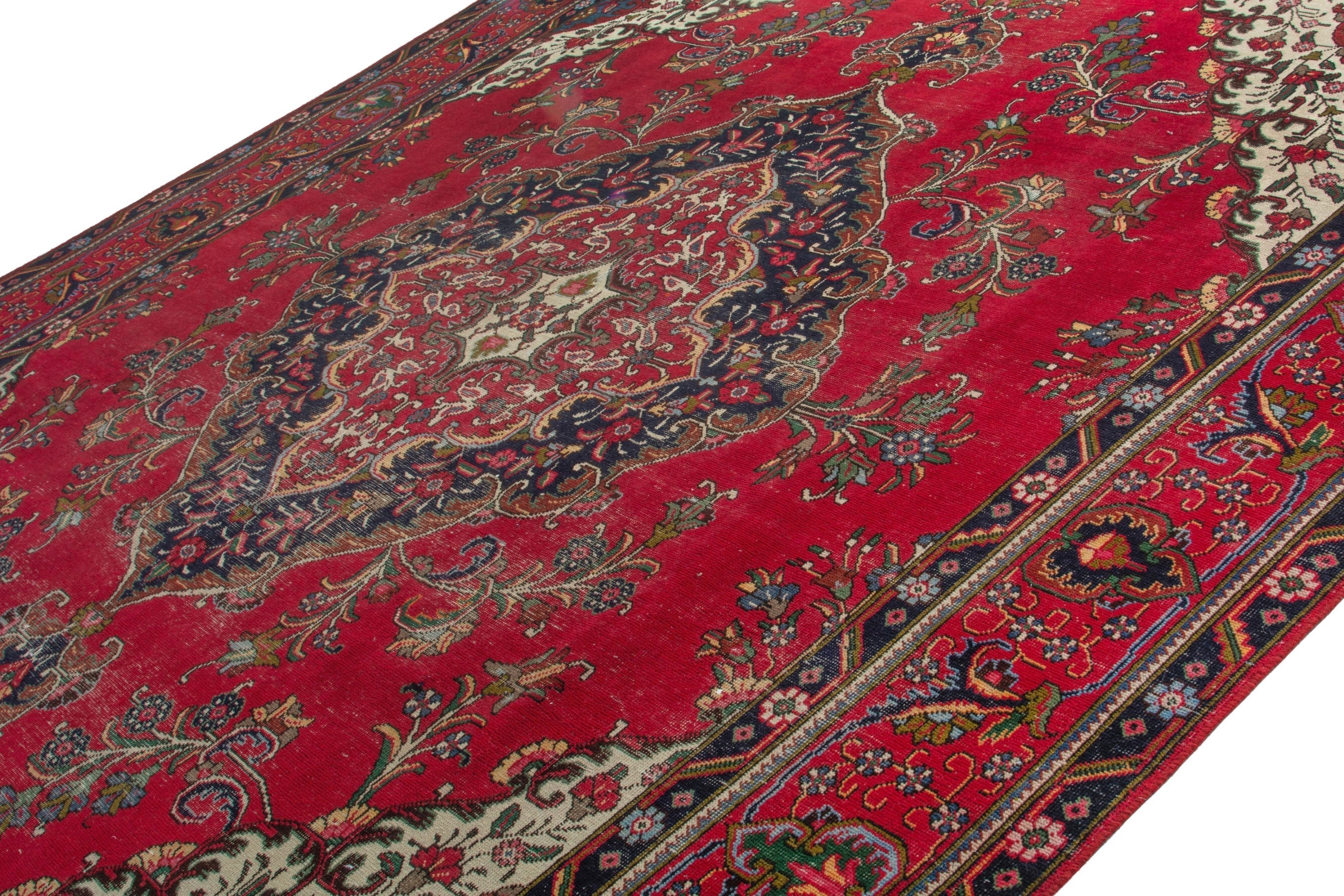 Persian Tabriz oversized rug in deep red and cream, view 5 of 18