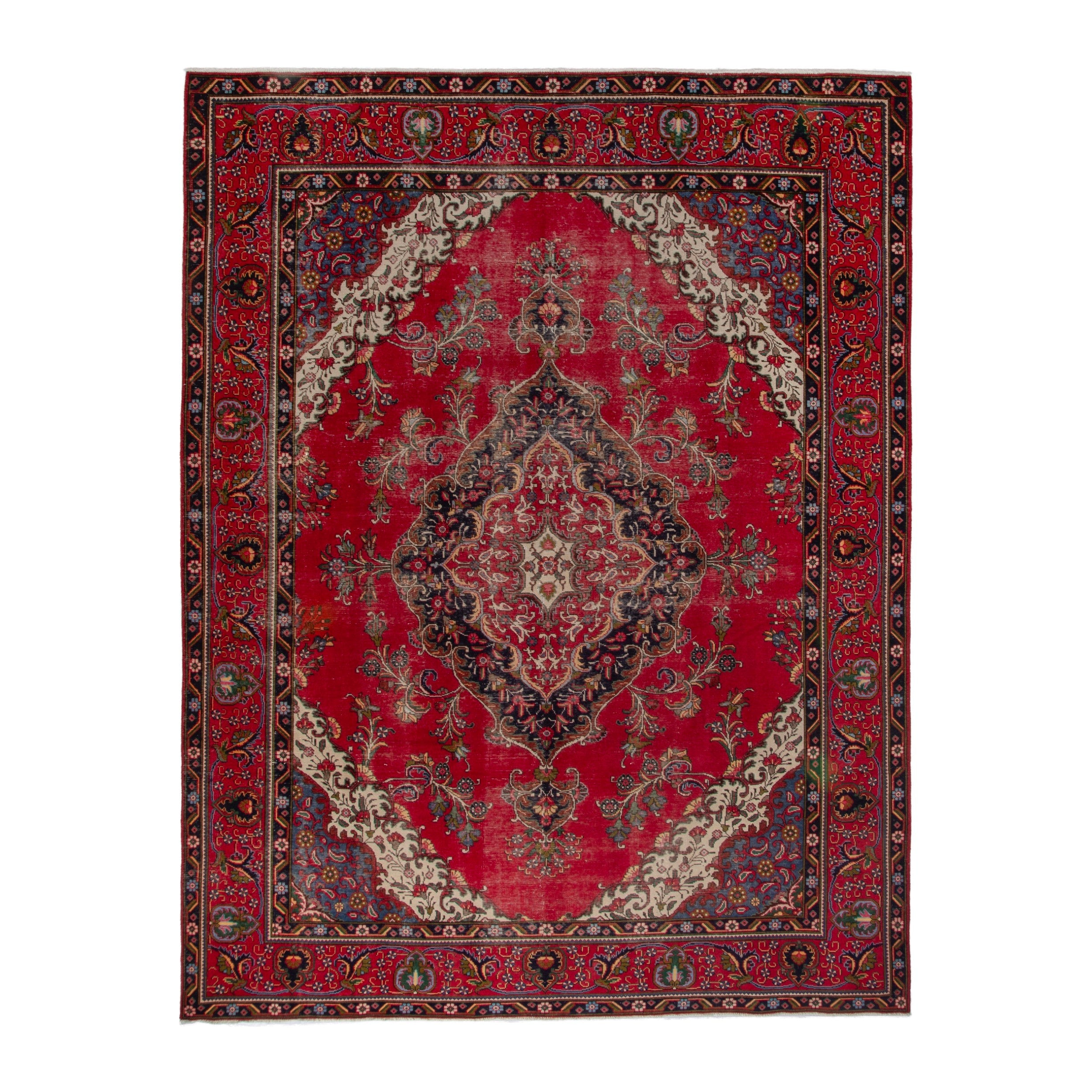 Persian Tabriz oversized rug in deep red and cream, 9'11" x 13'1"