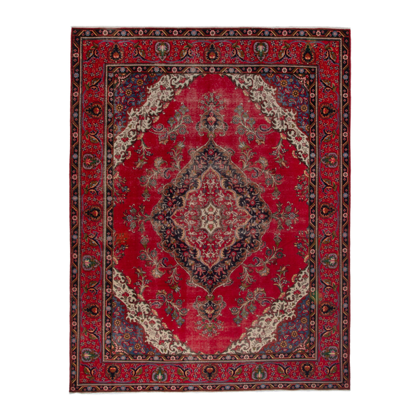 Persian Tabriz oversized rug in deep red and cream, 9'11" x 13'1"
